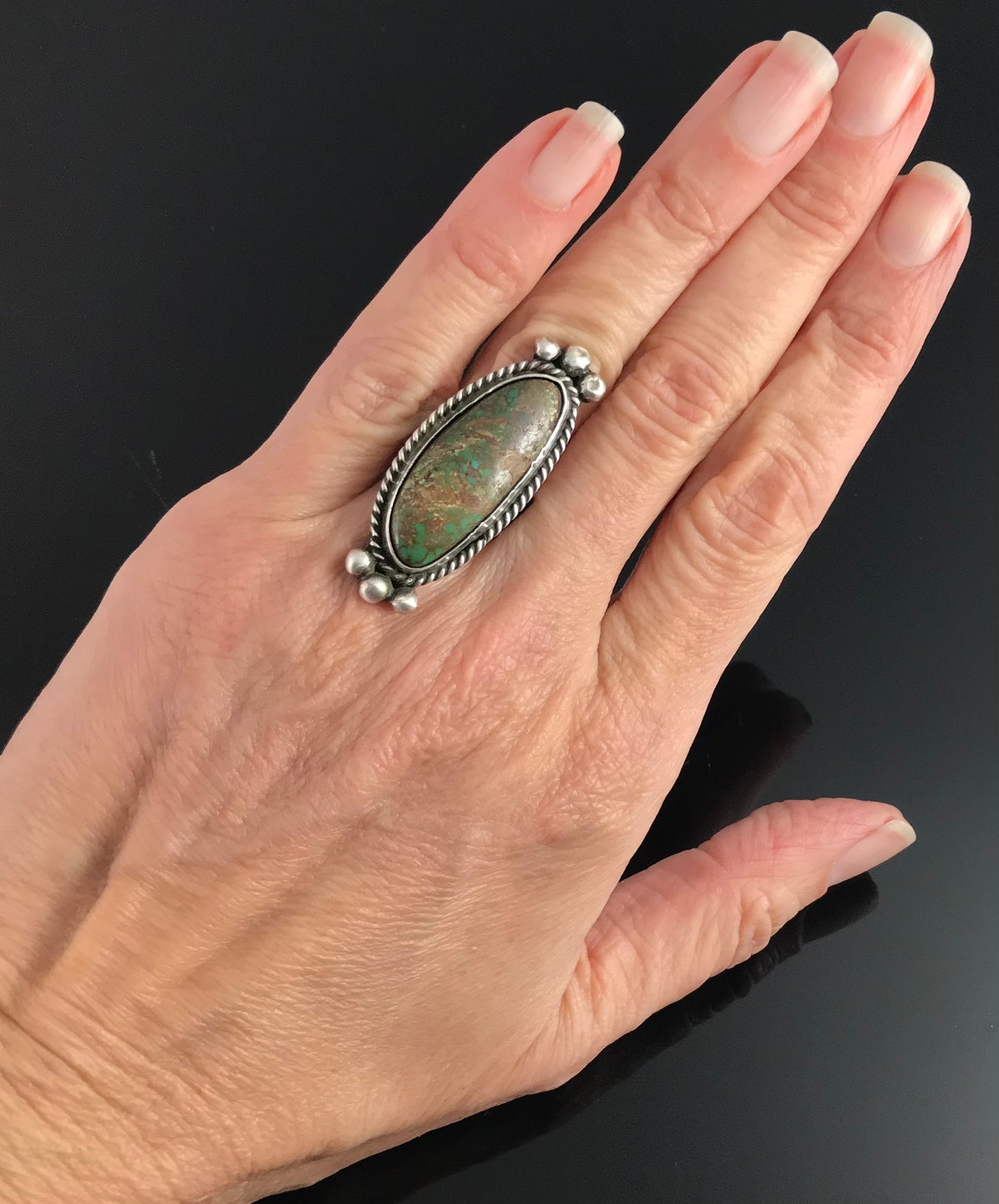 Green Turquoise Native American Navajo Ring Size 6 - Vintage