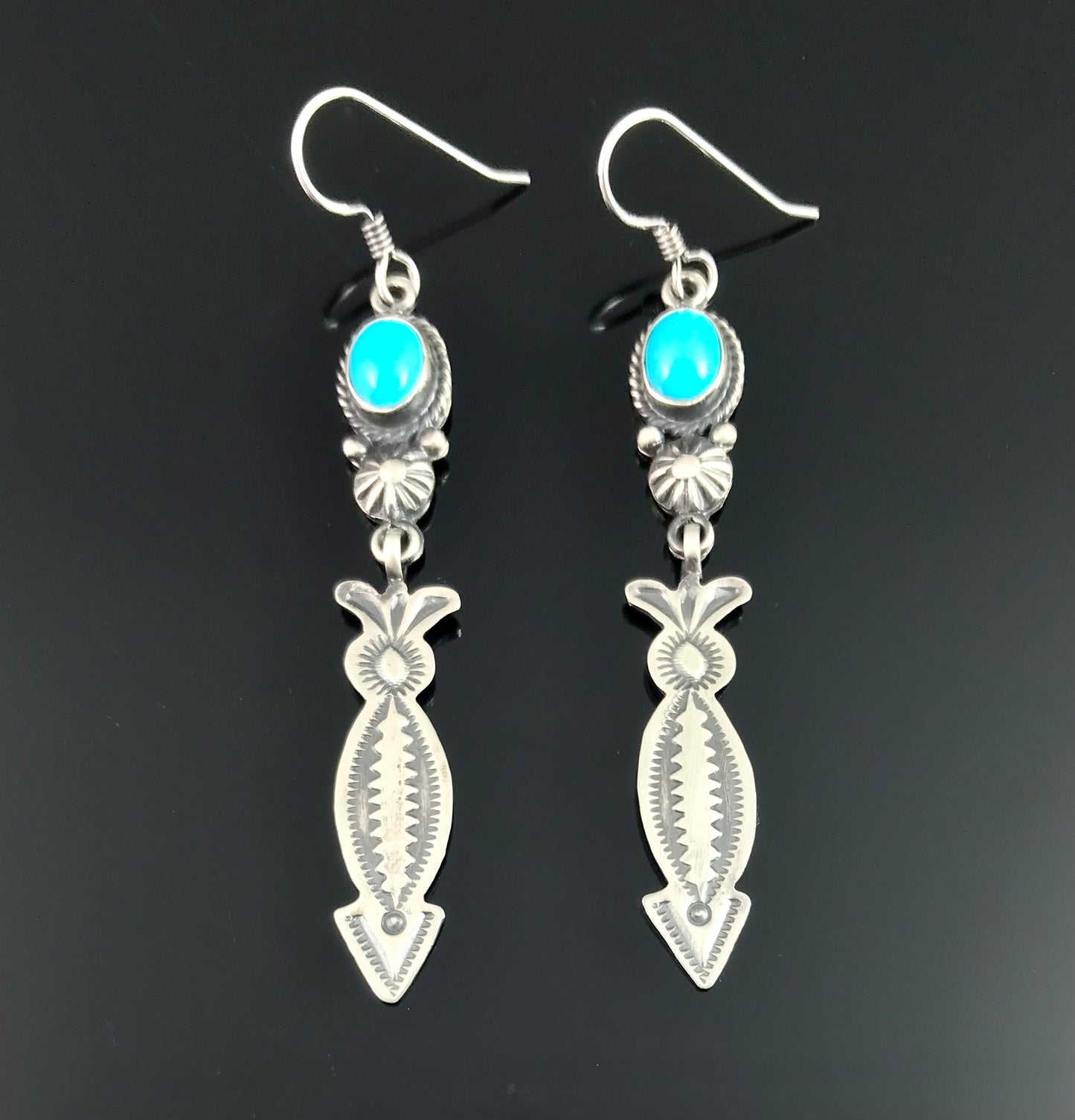 Old Style Turquoise and Arrows Navajo Native American Earrings - Michael & Rose Calladitto