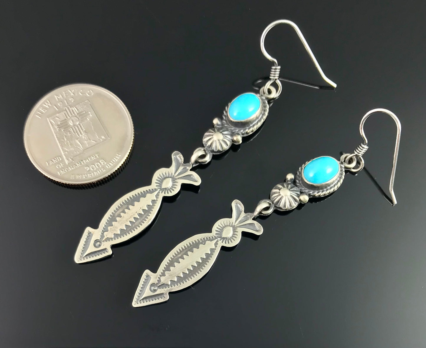Old Style Turquoise and Arrows Navajo Native American Earrings - Michael & Rose Calladitto