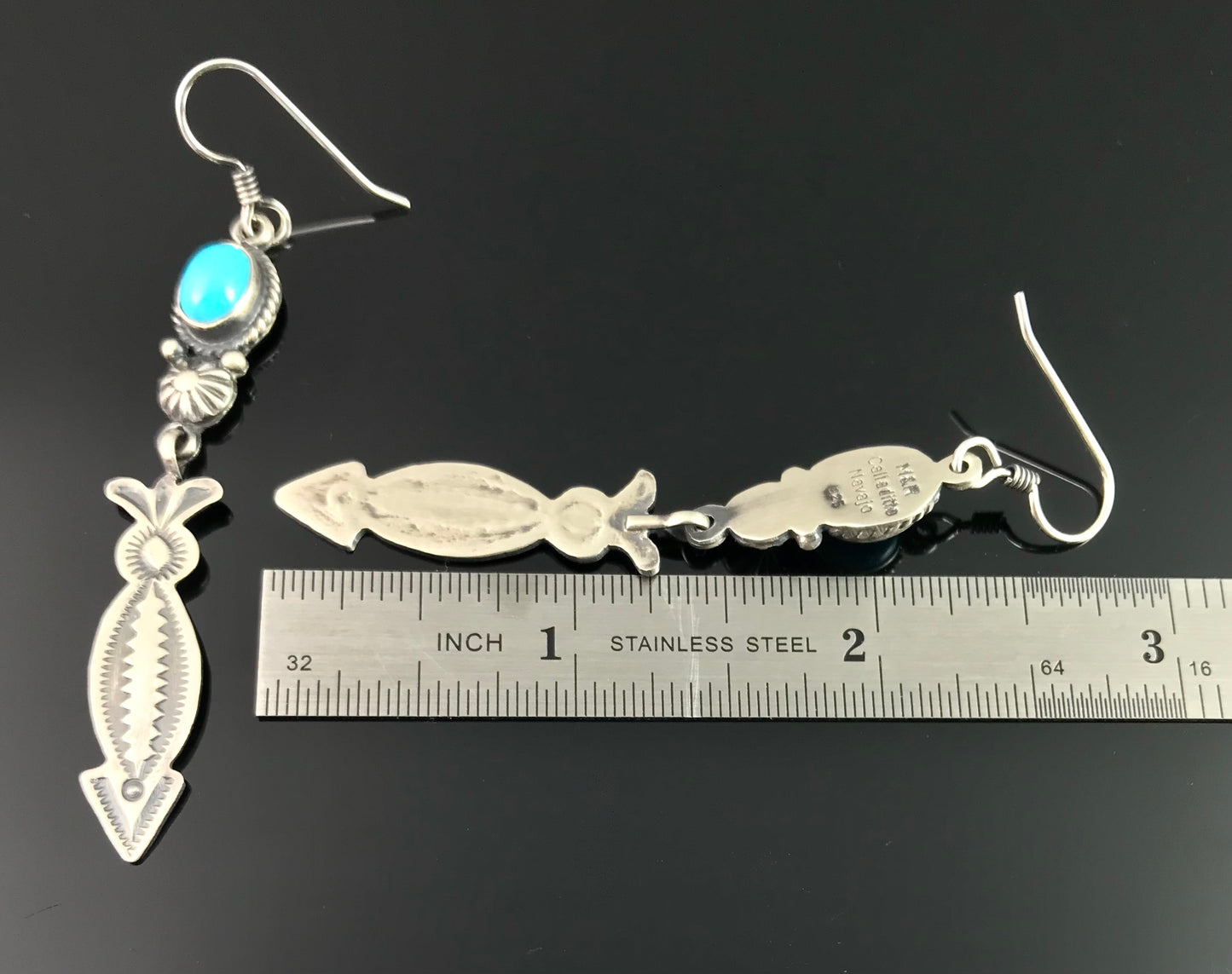 Old Style Turquoise and Arrows Navajo Native American Earrings - Michael & Rose Calladitto