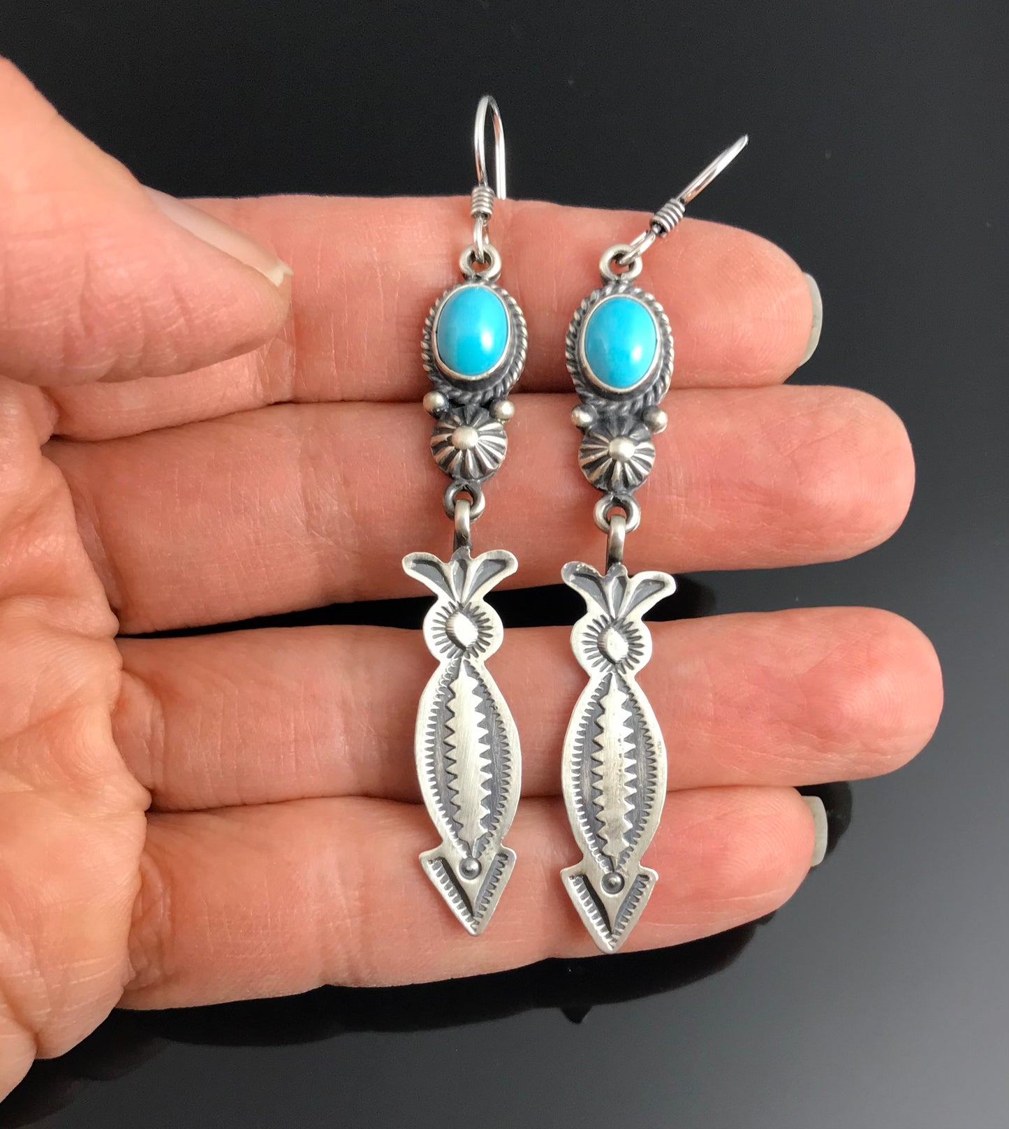 Old Style Turquoise and Arrows Navajo Native American Earrings - Michael & Rose Calladitto