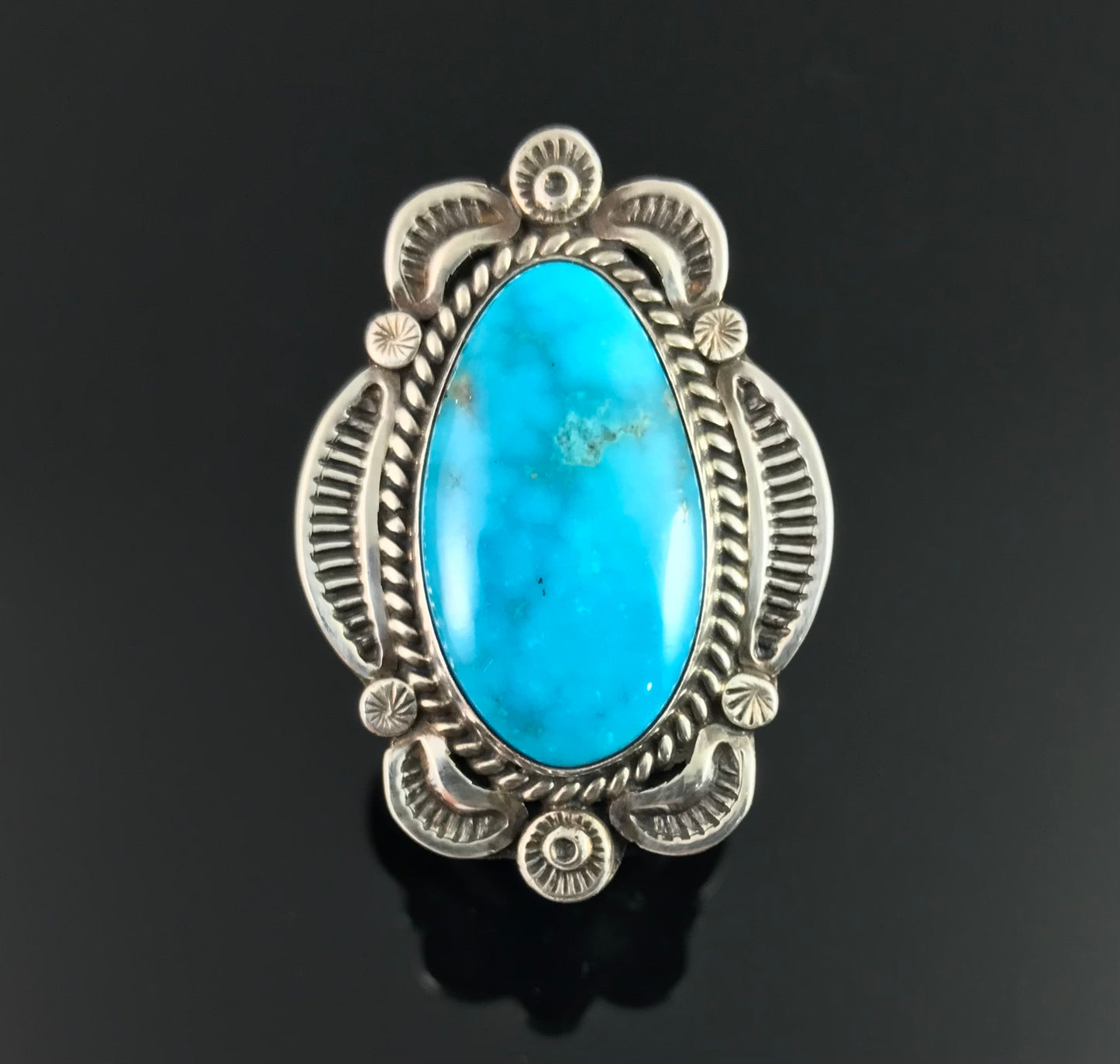 Turquoise Native American Navajo Sterling Silver Ring Size 8 Signed - E M Linkin