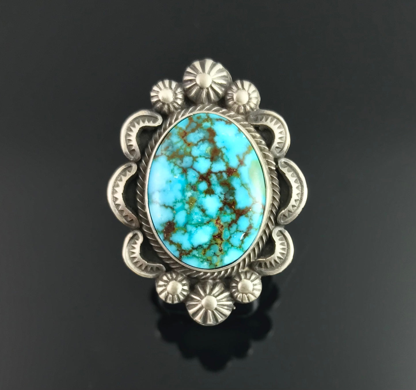 High Quality Spider Web Kingman Turquoise Ring Navajo Native American Size 9 - Benny Ramone