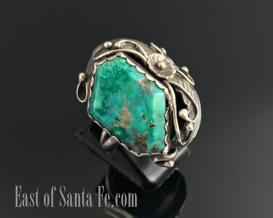Faceted Turquoise Navajo Native American Sterling Silver Ring Size 8 - Rose Castillo