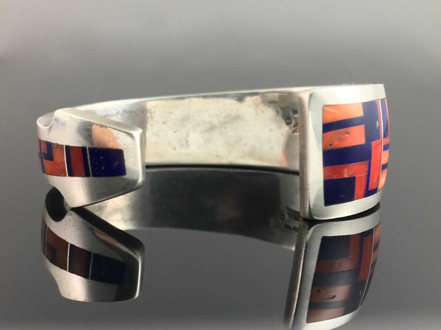 Mediterranean Red Coral and Lapis Inlay Cuff Bracelet Native American - Ray Tracey