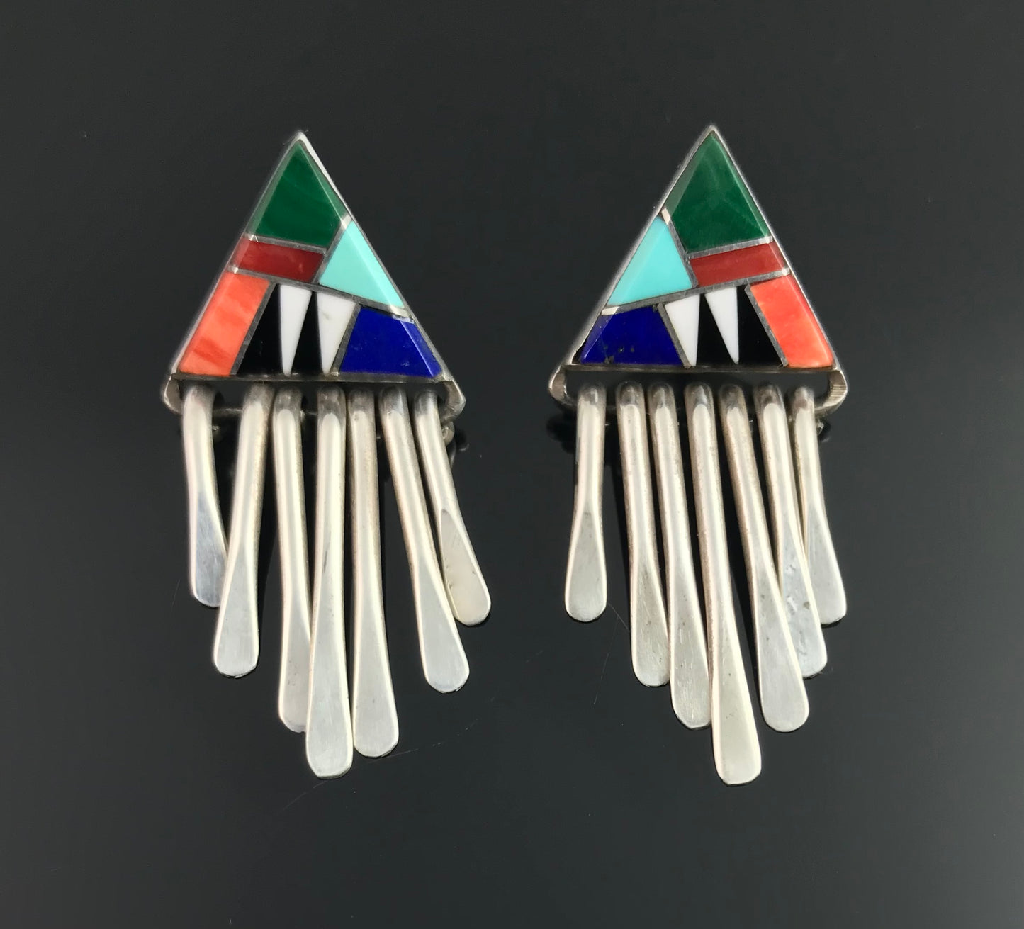 Inlay Earrings Multi-Color Native American Earrings - Vintage