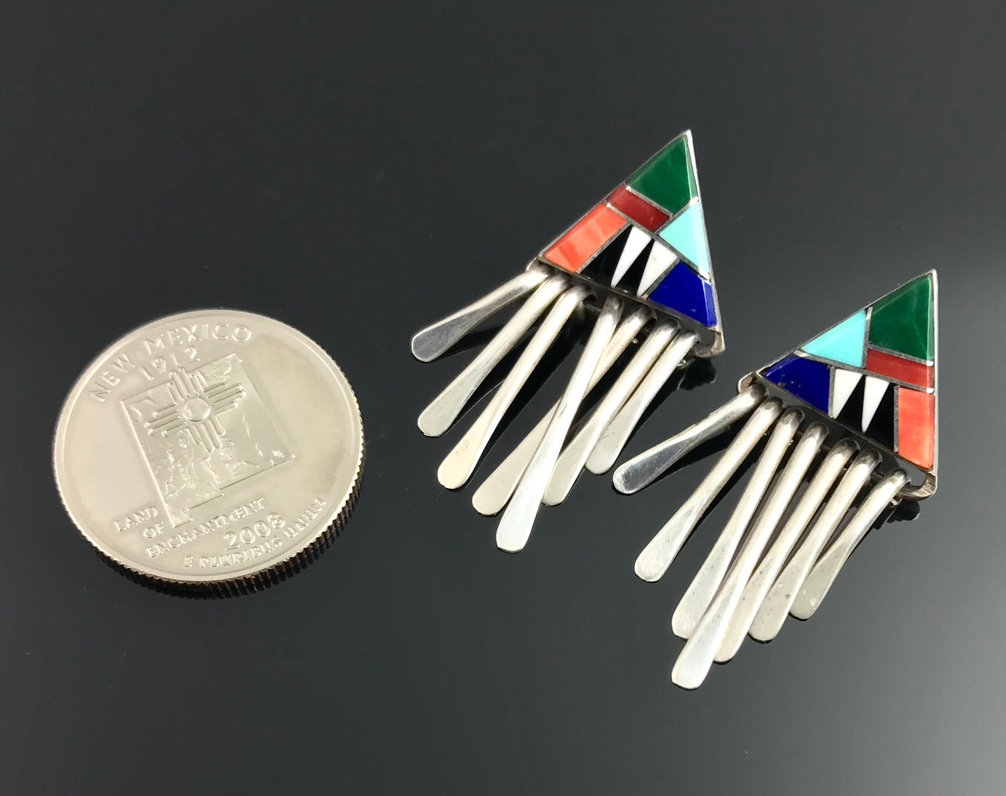 Inlay Earrings Multi-Color Native American Earrings - Vintage