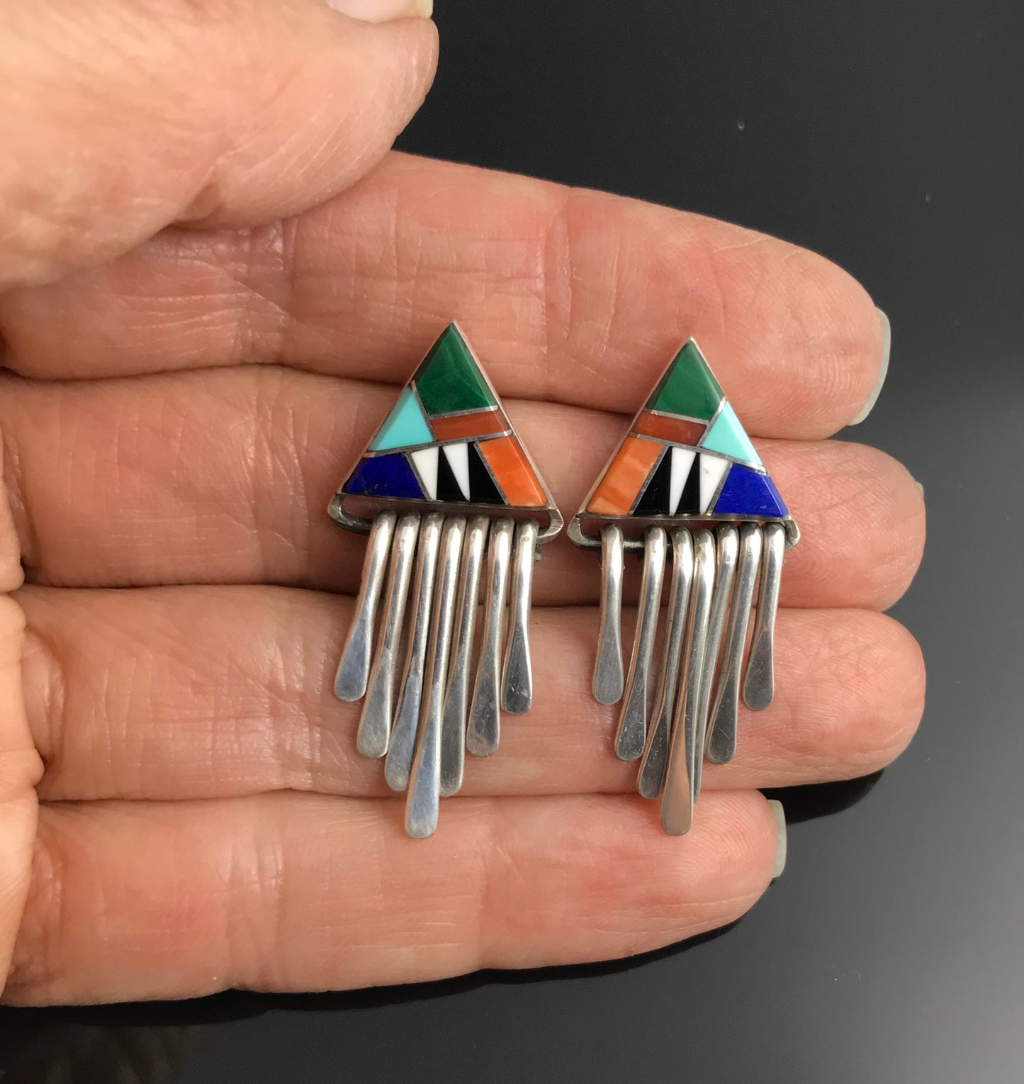 Inlay Earrings Multi-Color Native American Earrings - Vintage