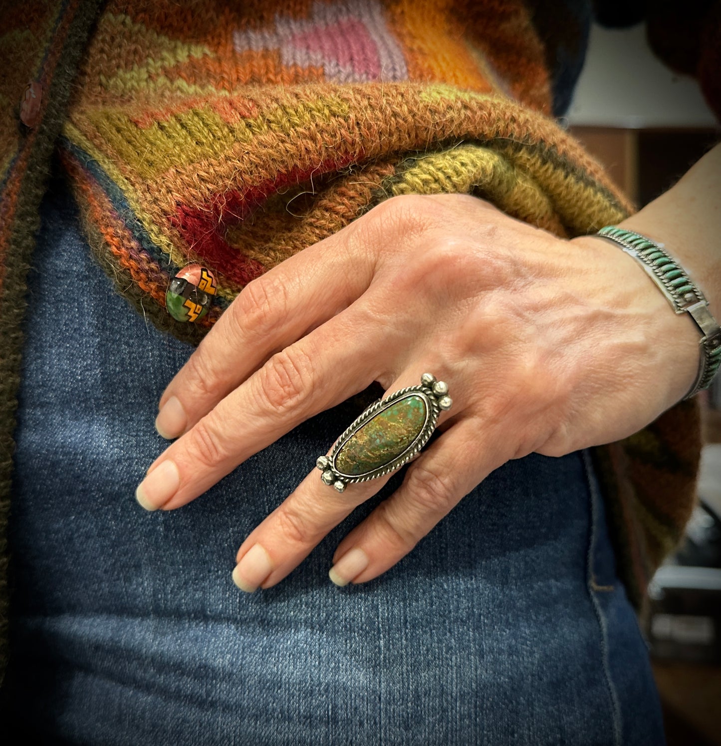 Green Turquoise Native American Navajo Ring Size 6 - Vintage
