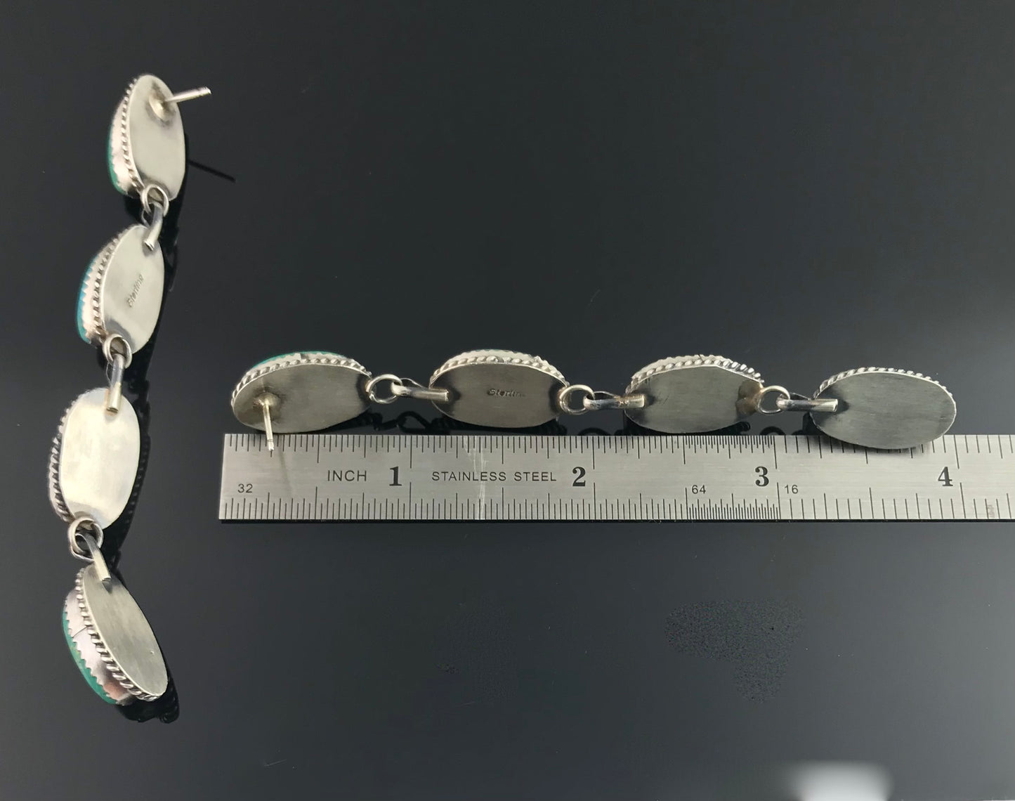 4" Long Turquoise Earrings Navajo Native American Sterling Silver - Frida Martinez