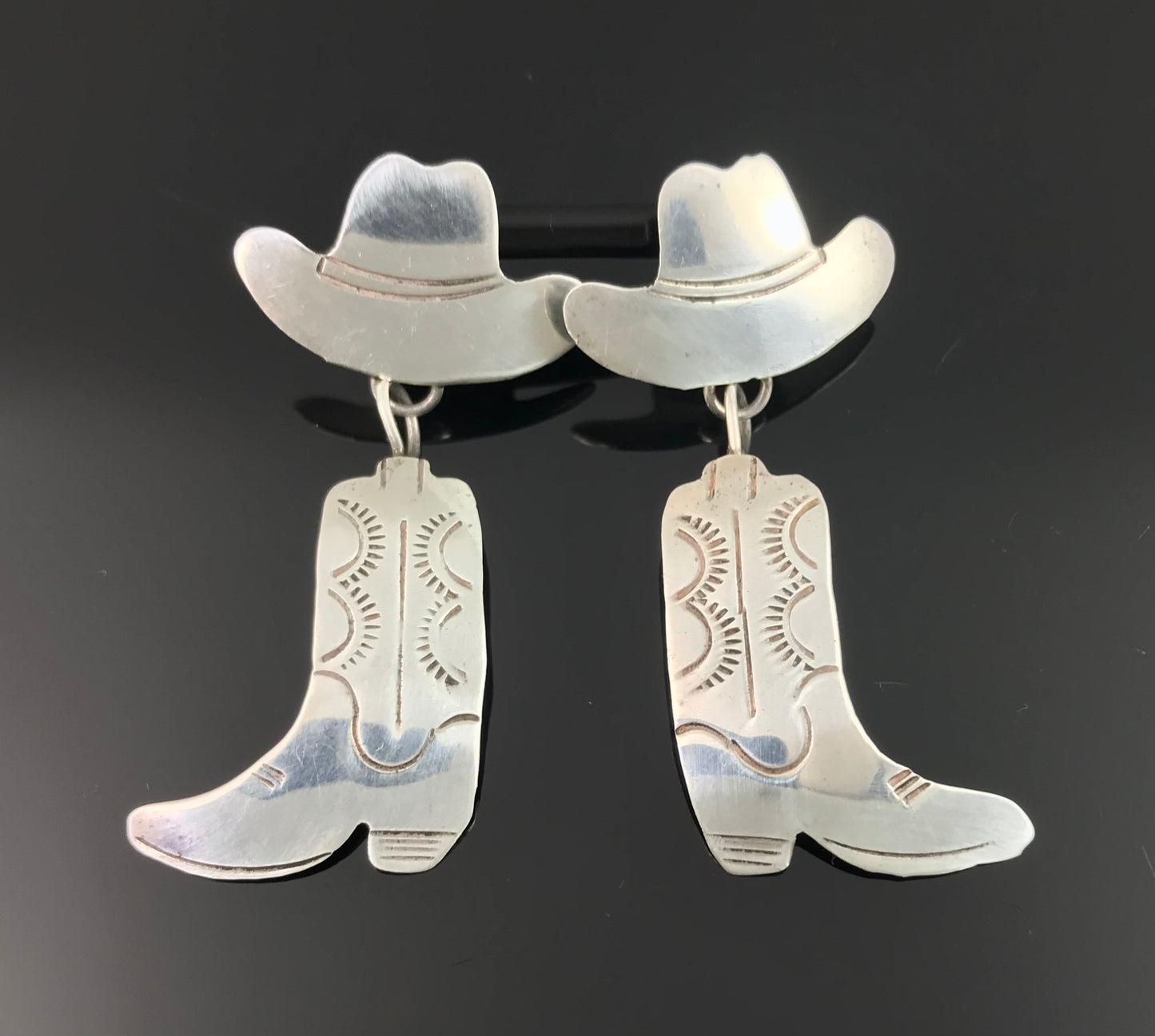 Cowboy Boots and Hats Native American Earrings Sterling Silver - Betty Piaso
