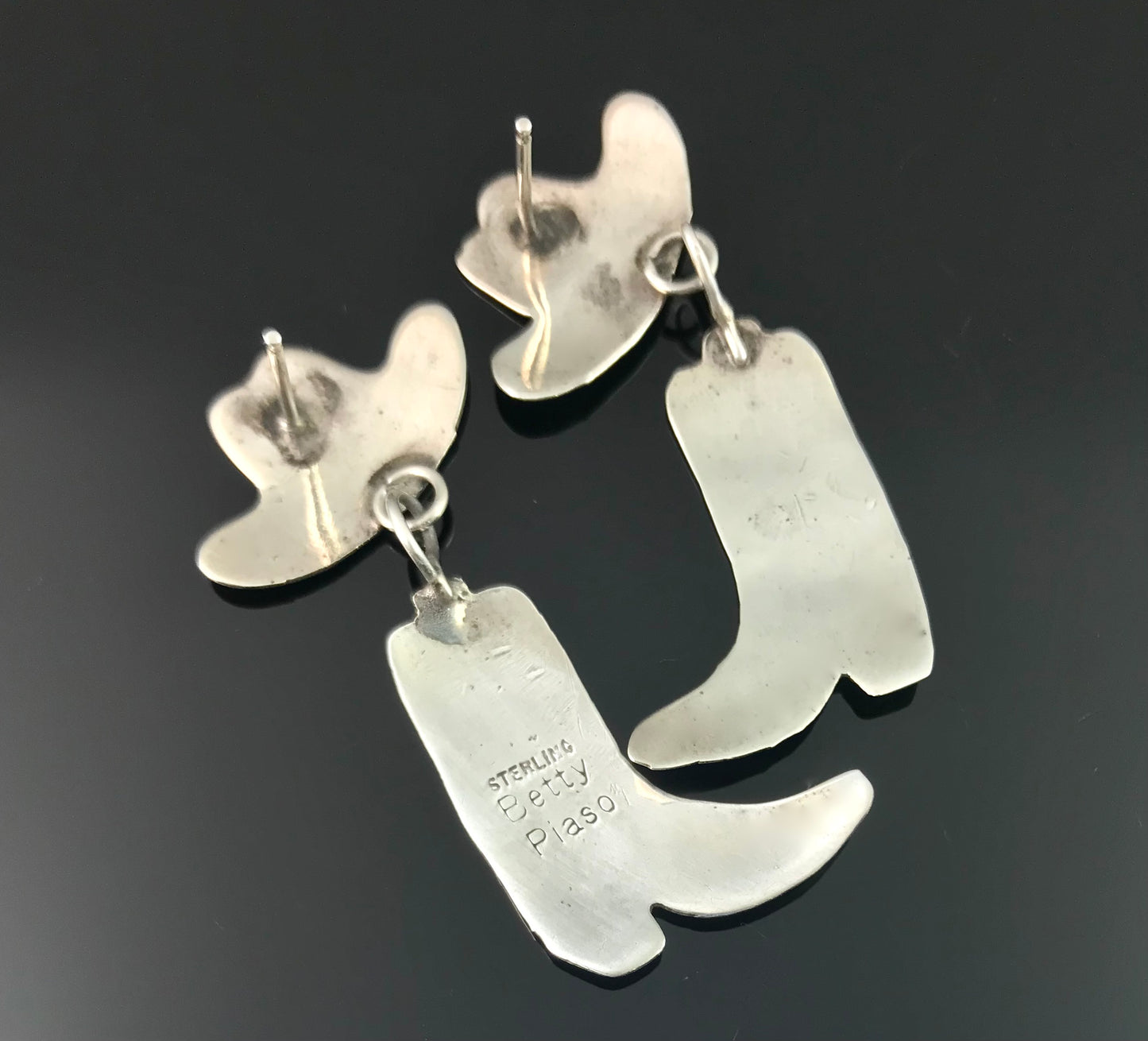 Cowboy Boots and Hats Native American Earrings Sterling Silver - Betty Piaso
