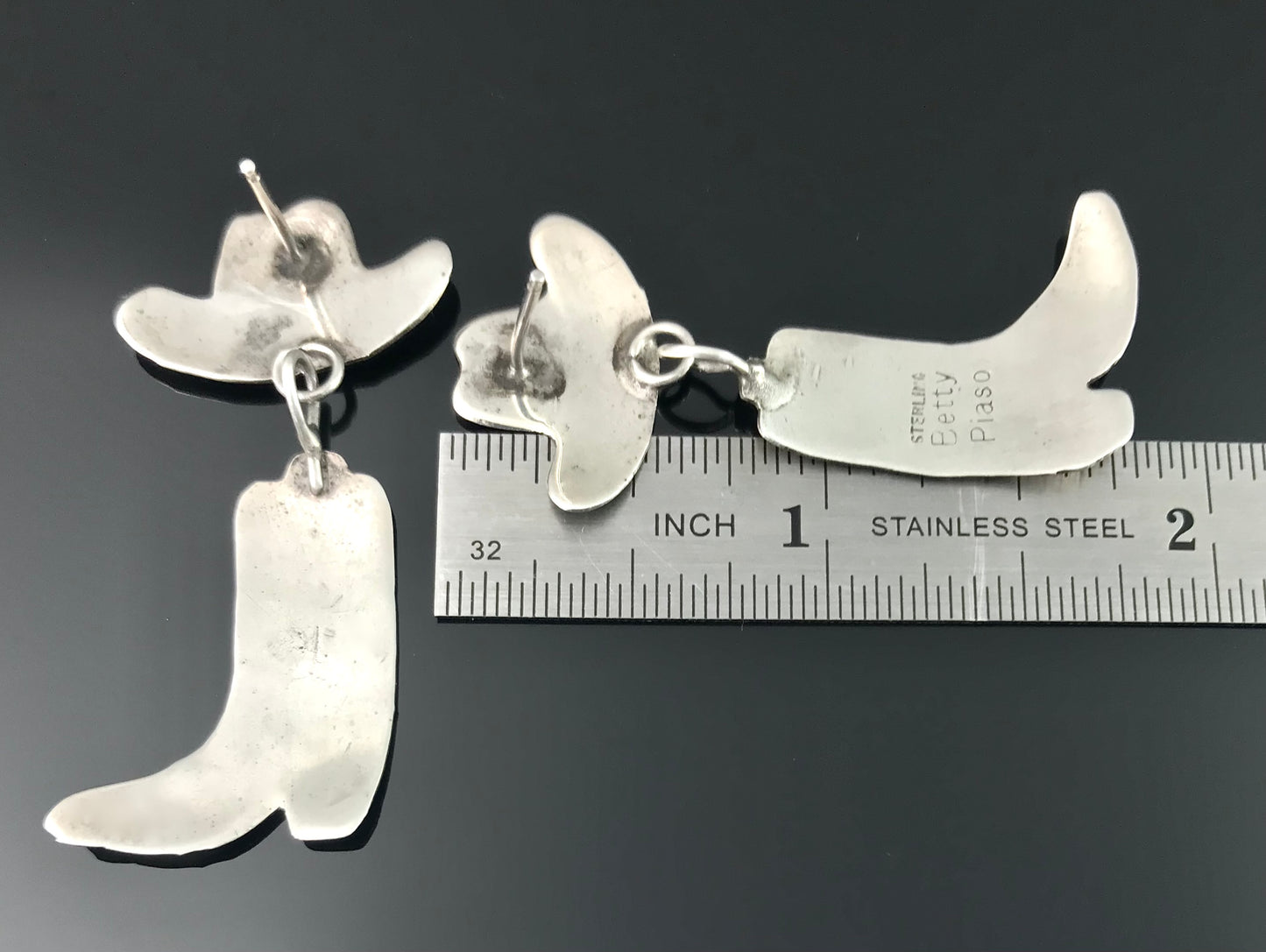 Cowboy Boots and Hats Native American Earrings Sterling Silver - Betty Piaso