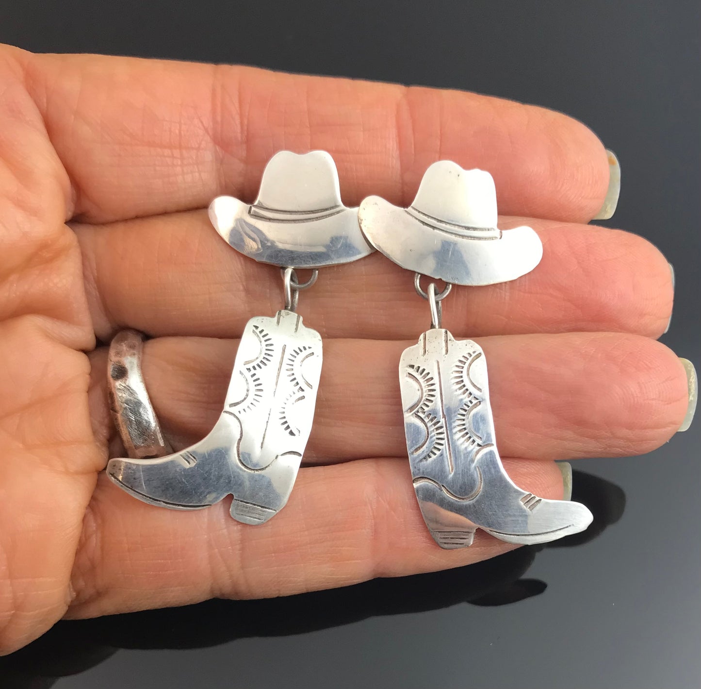 Cowboy Boots and Hats Native American Earrings Sterling Silver - Betty Piaso