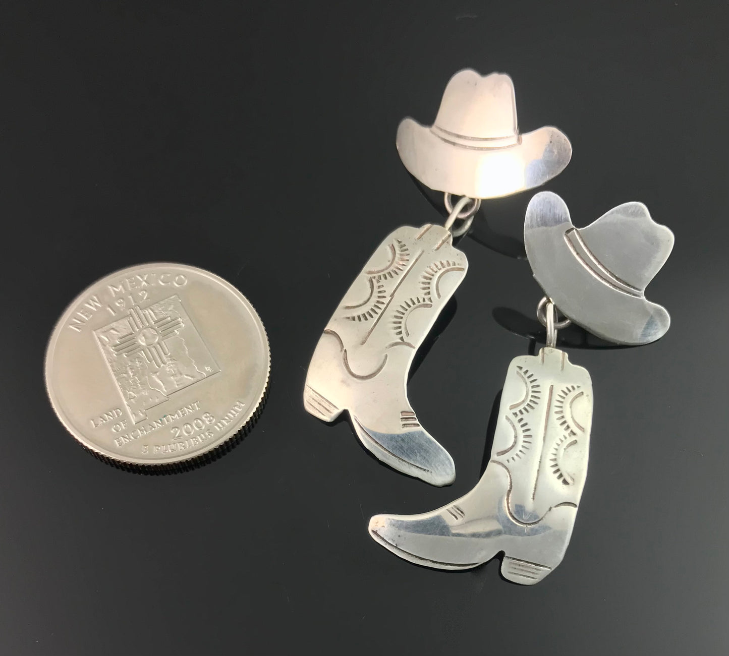 Cowboy Boots and Hats Native American Earrings Sterling Silver - Betty Piaso