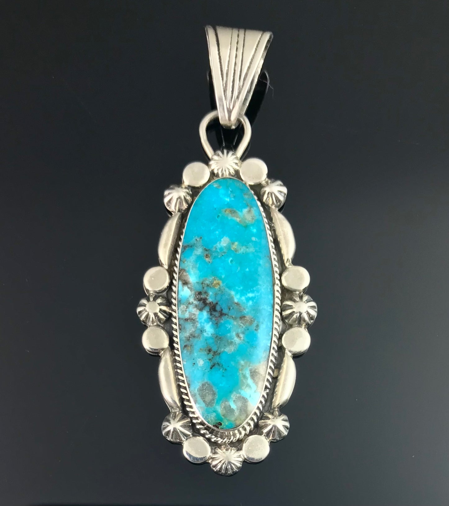 Turquoise Sterling Silver Navajo Necklace Pendant Native American - Jimson Belen