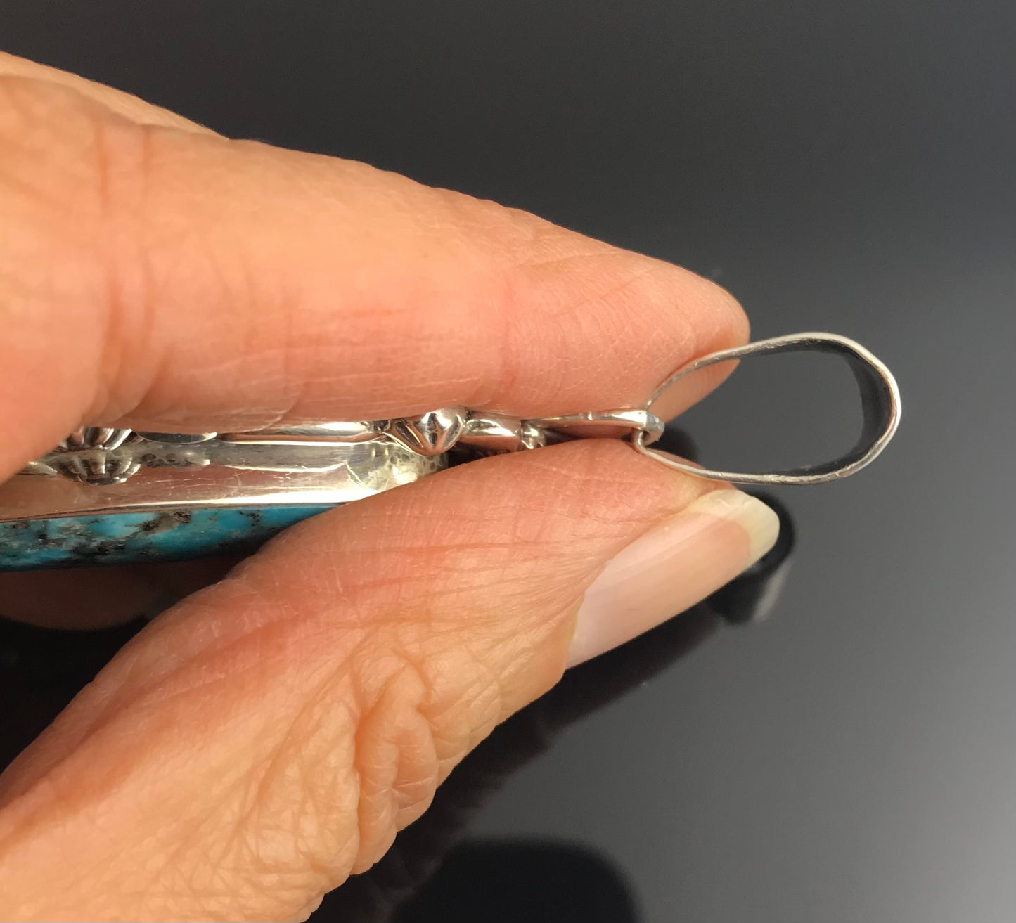 Turquoise Sterling Silver Navajo Necklace Pendant Native American - Jimson Belen