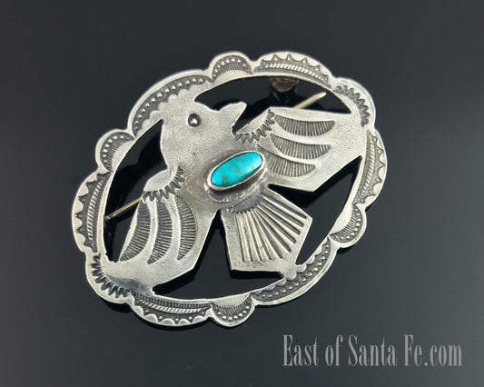 Pierced Frame Fred Harvey Era Thunderbird and Turquoise Pin Native American Navajo - Vintage