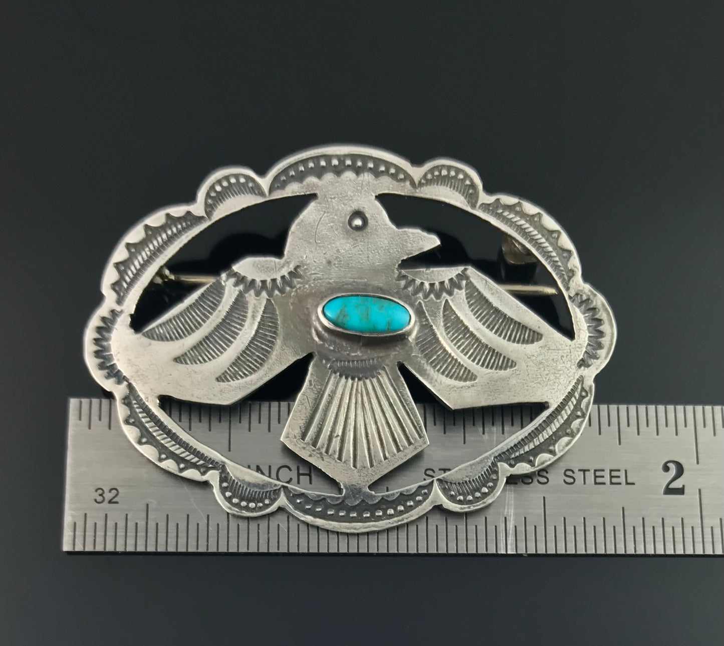 Pierced Frame Fred Harvey Era Thunderbird and Turquoise Pin Native American Navajo - Vintage
