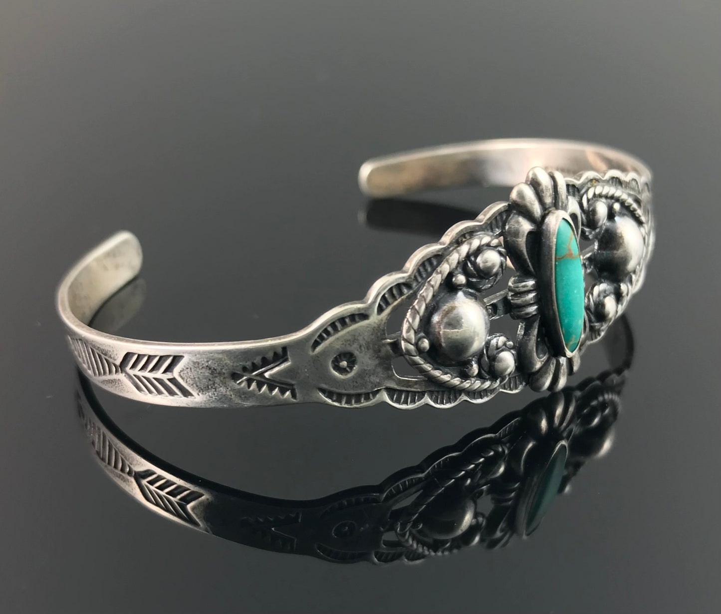 Fred Harvey Turquoise Native American Navajo Cuff Bracelet Sterling Silver - Vintage