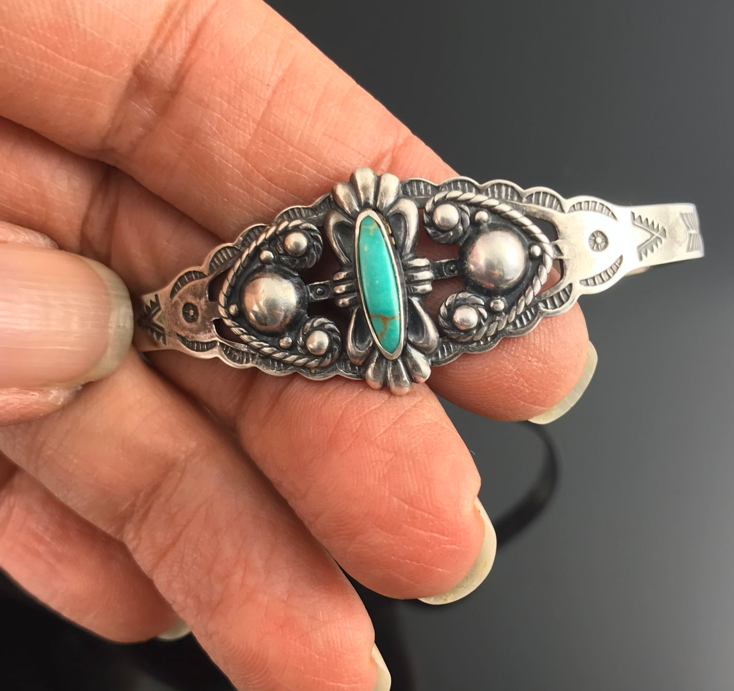 Fred Harvey Turquoise Native American Navajo Cuff Bracelet Sterling Silver - Vintage