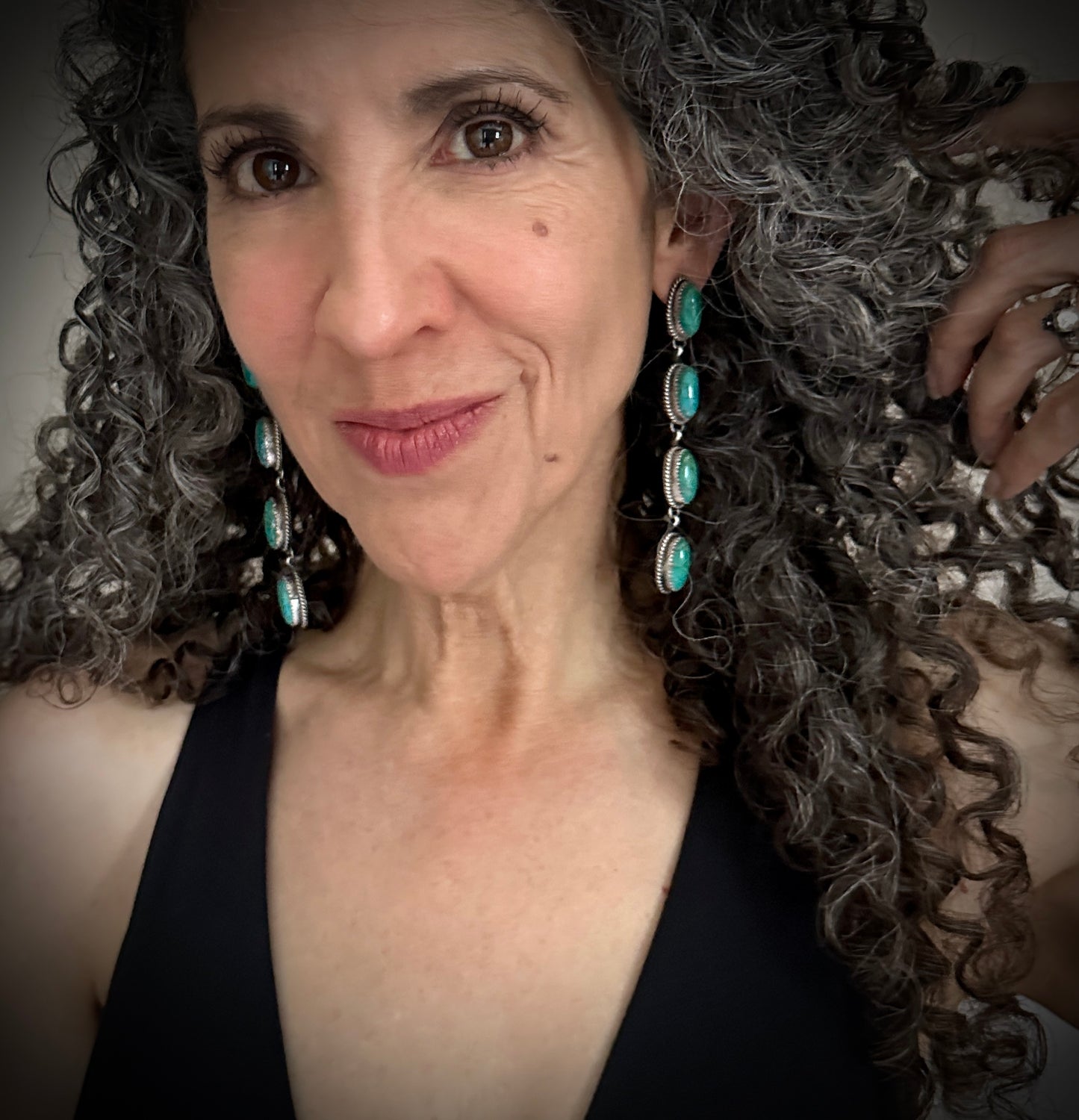 4" Long Turquoise Earrings Navajo Native American Sterling Silver - Frida Martinez