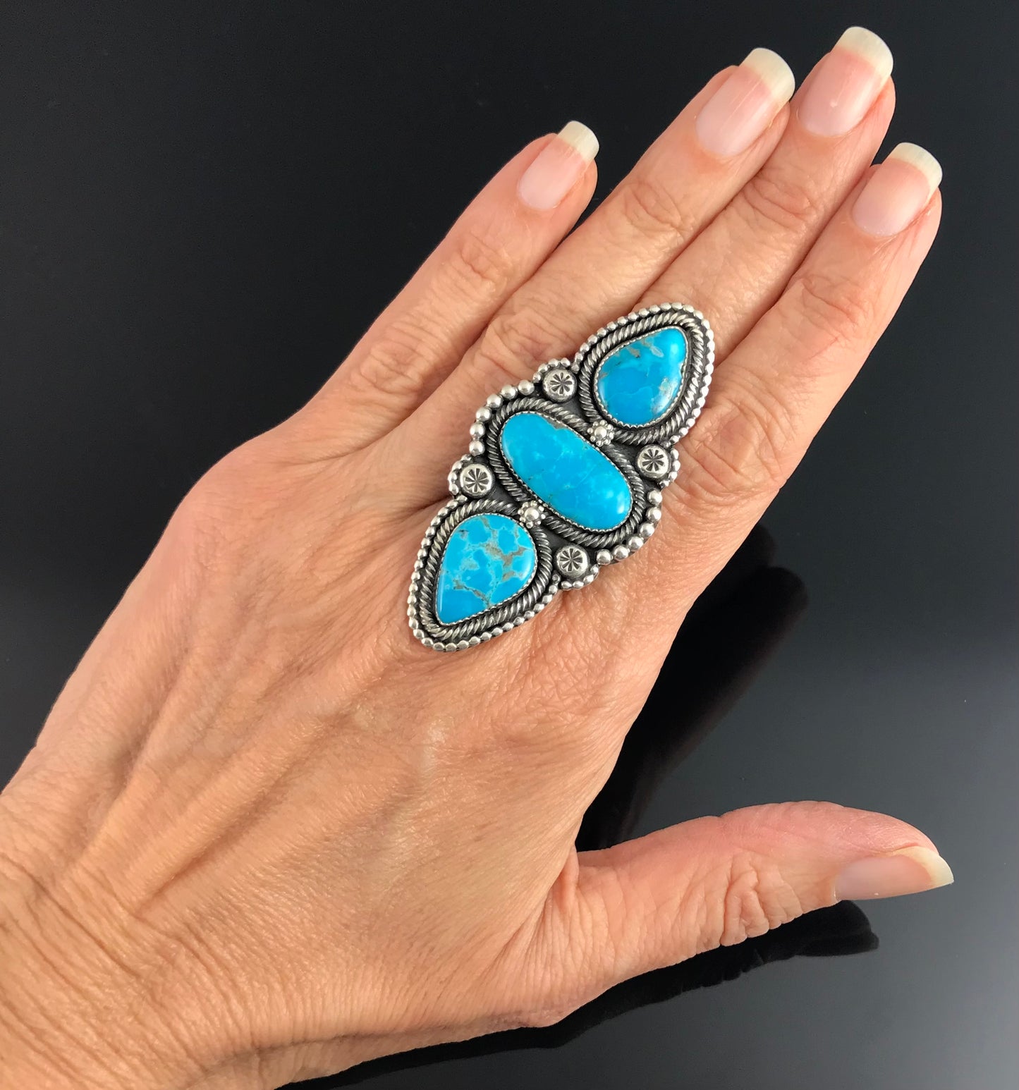 3 Gorgeous Blue Turquoise Native American Navajo Ring Adjustable: Braxton Parkett