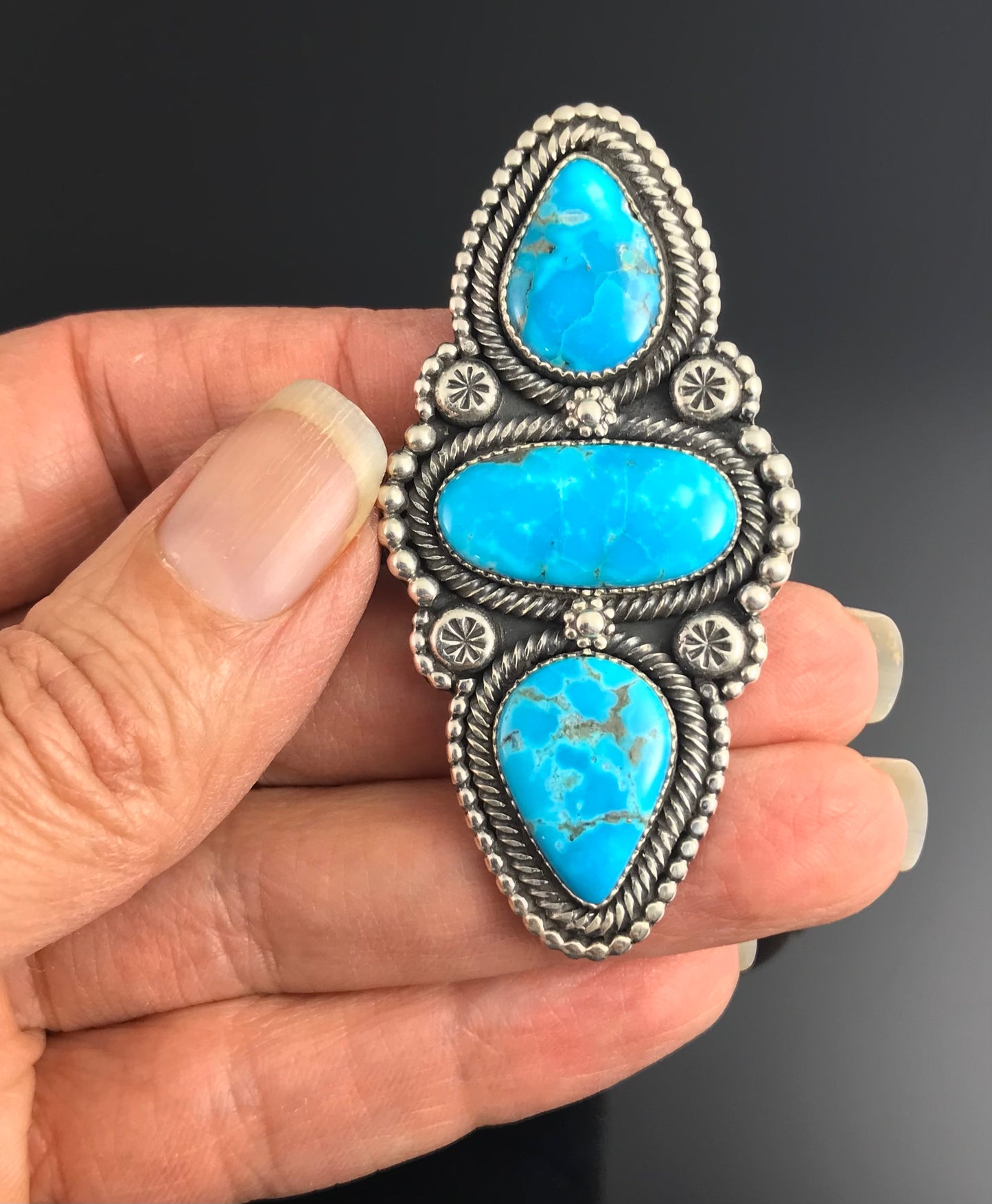 3 Gorgeous Blue Turquoise Native American Navajo Ring Adjustable: Braxton Parkett