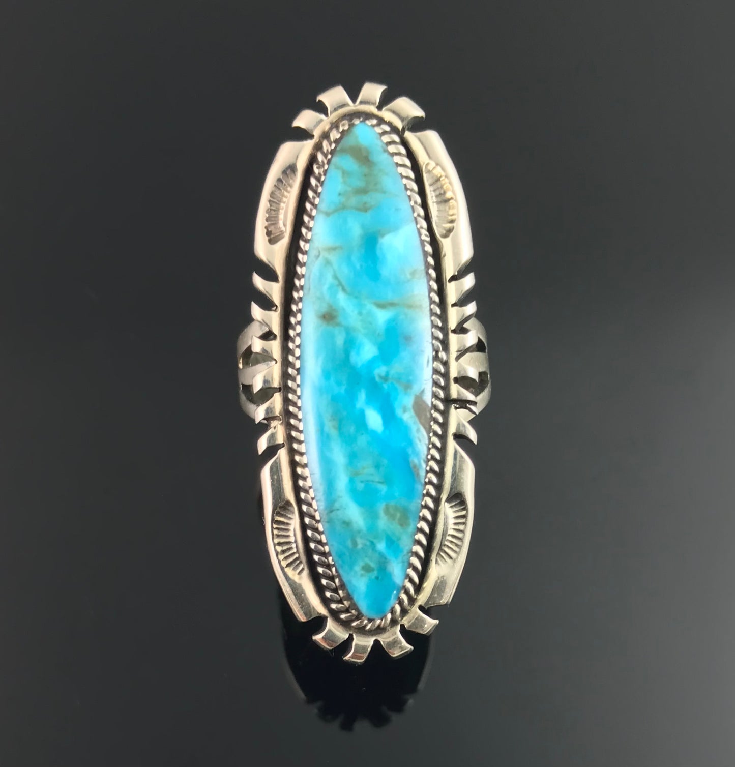 Long Turquoise Ring Navajo Native American Size 7 Sterling Silver