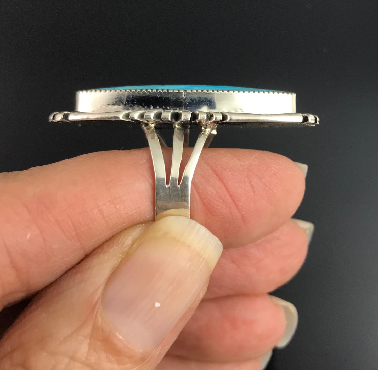 Long Turquoise Ring Navajo Native American Size 7 Sterling Silver