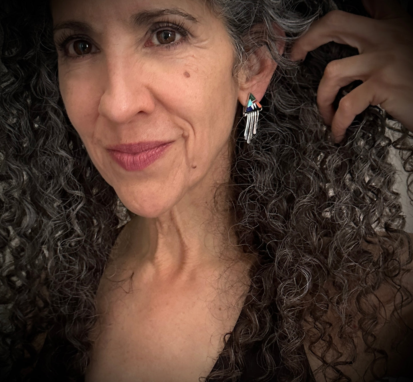 Inlay Earrings Multi-Color Native American Earrings - Vintage