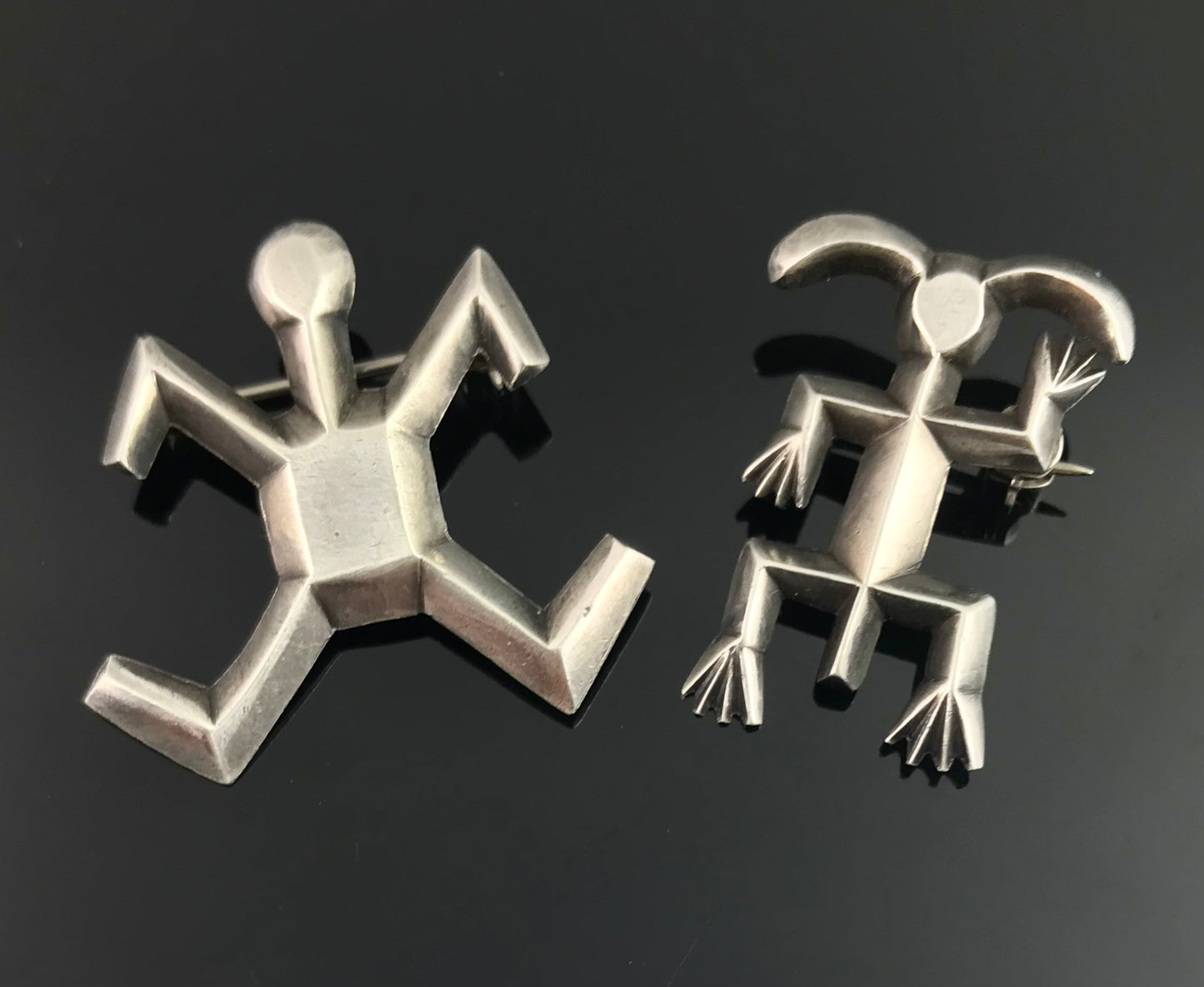Pair of Sand Cast Petroglyph Pins Native American Navajo - Vintage
