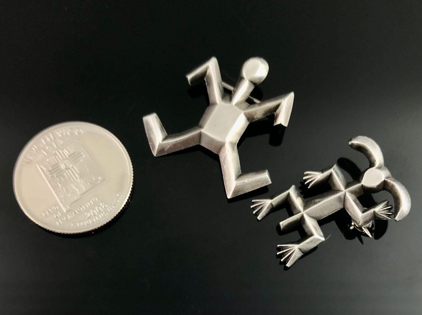 Pair of Sand Cast Petroglyph Pins Native American Navajo - Vintage