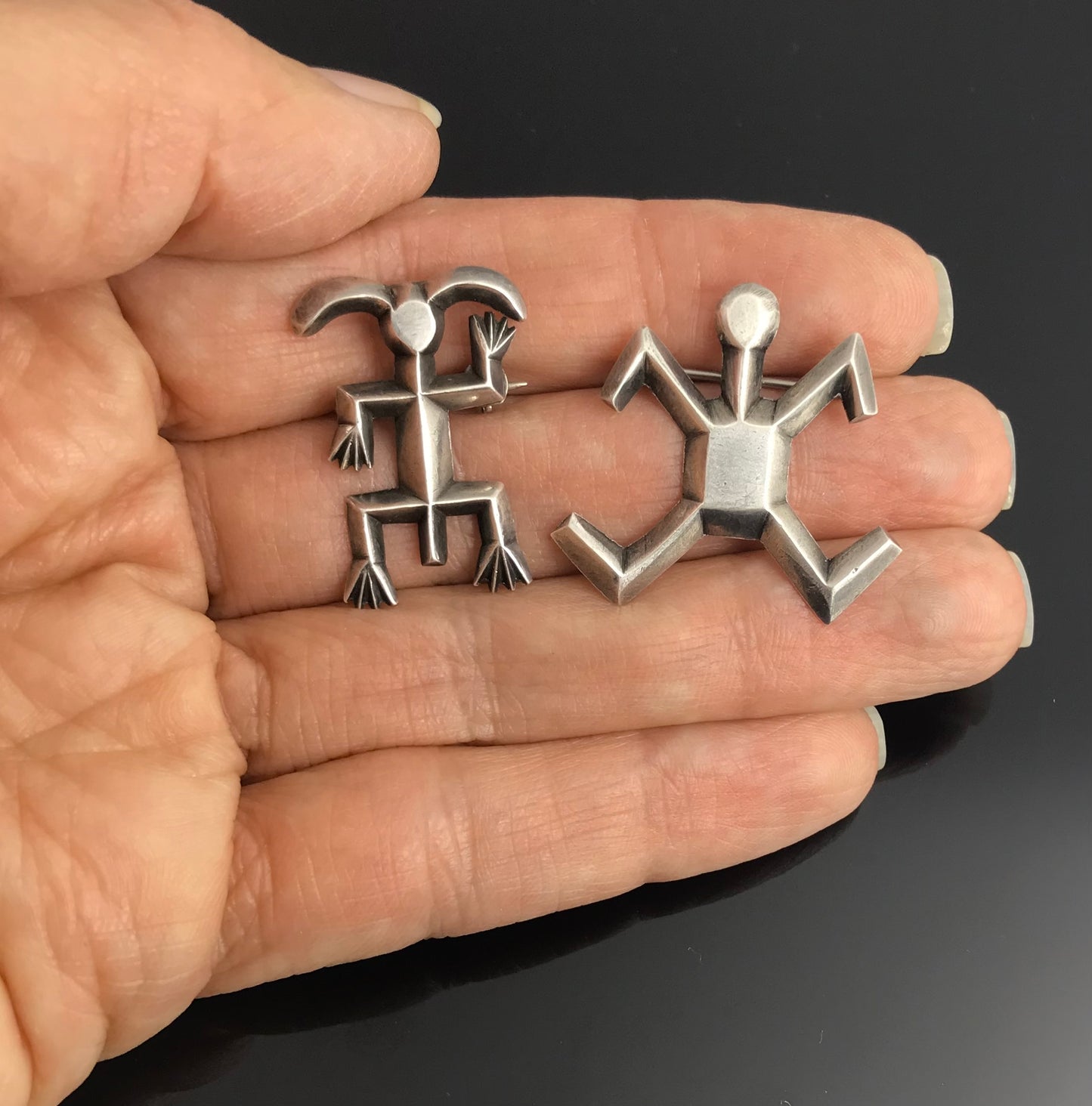 Pair of Sand Cast Petroglyph Pins Native American Navajo - Vintage