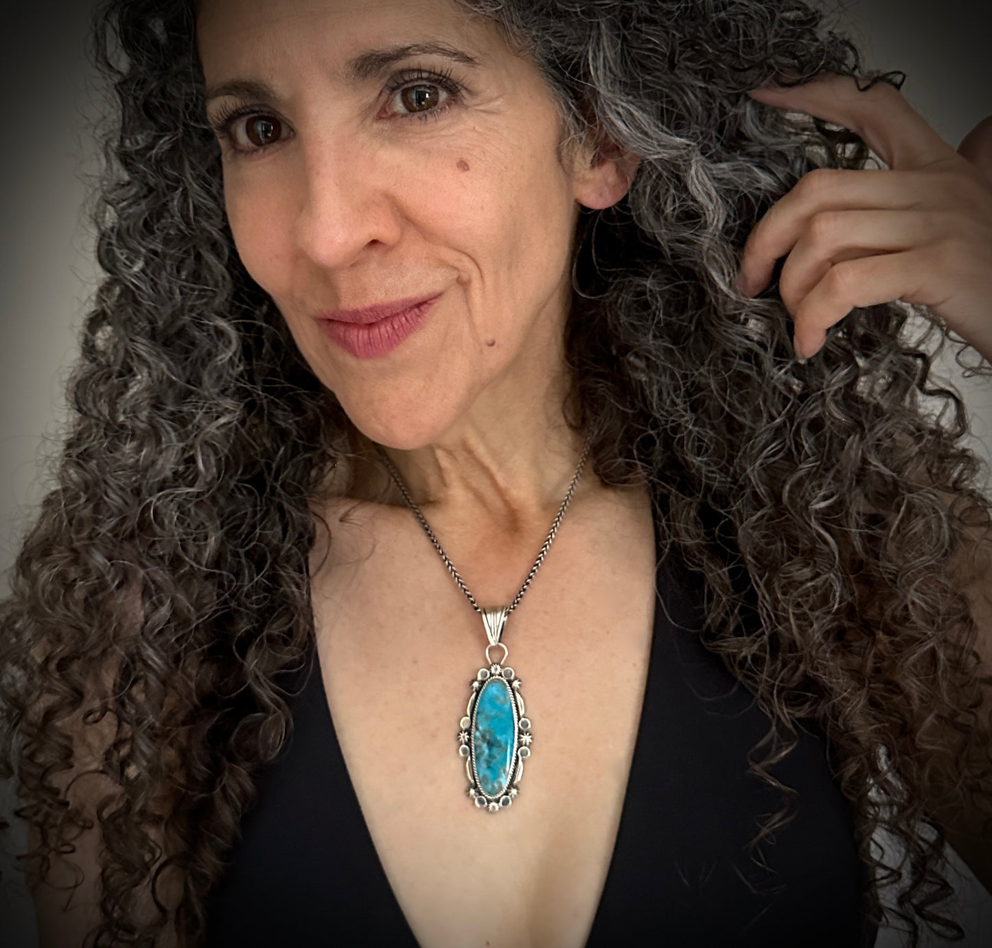 Turquoise Sterling Silver Navajo Necklace Pendant Native American - Jimson Belen