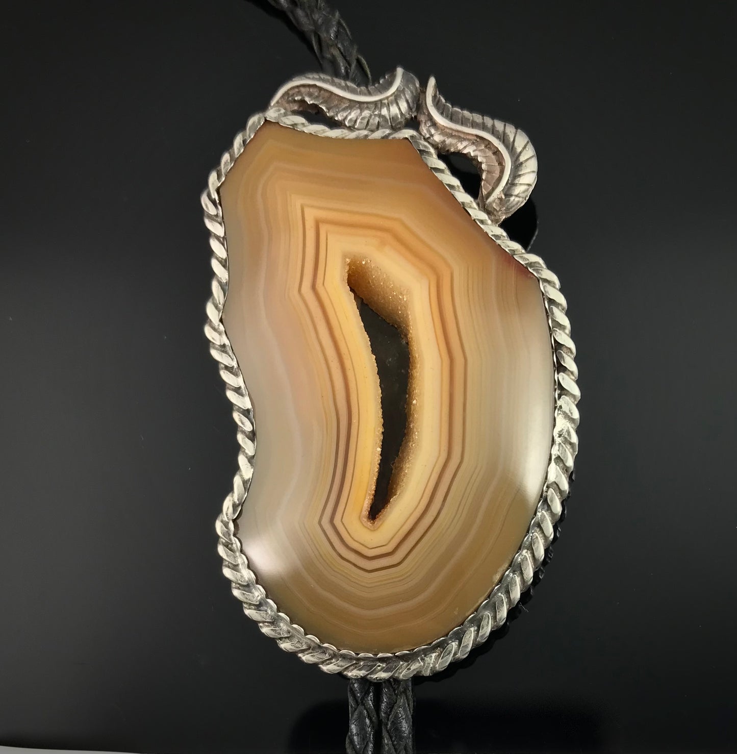 Banded Agate Geode Bolo Tie Native American Navajo - Vintage