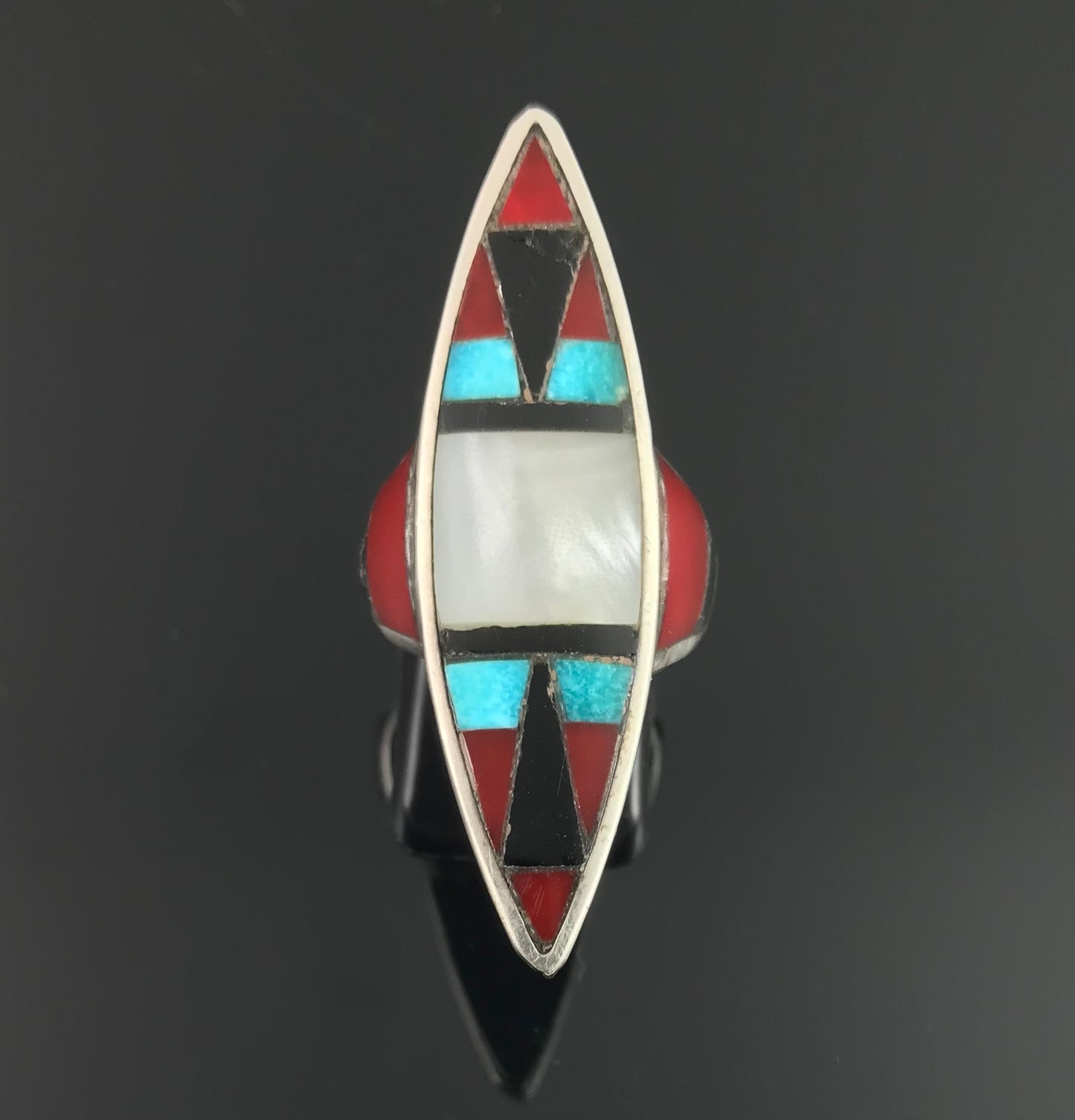 Unusual Zuni Inlay Ring Size 6 Native American - Vintage