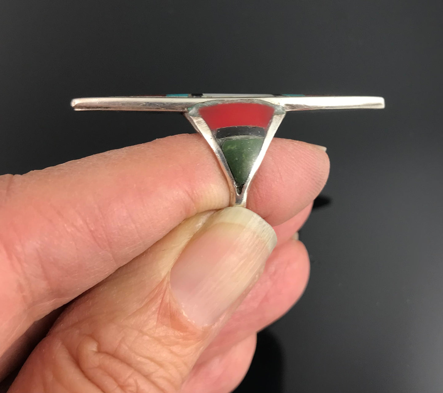 Unusual Zuni Inlay Ring Size 6 Native American - Vintage
