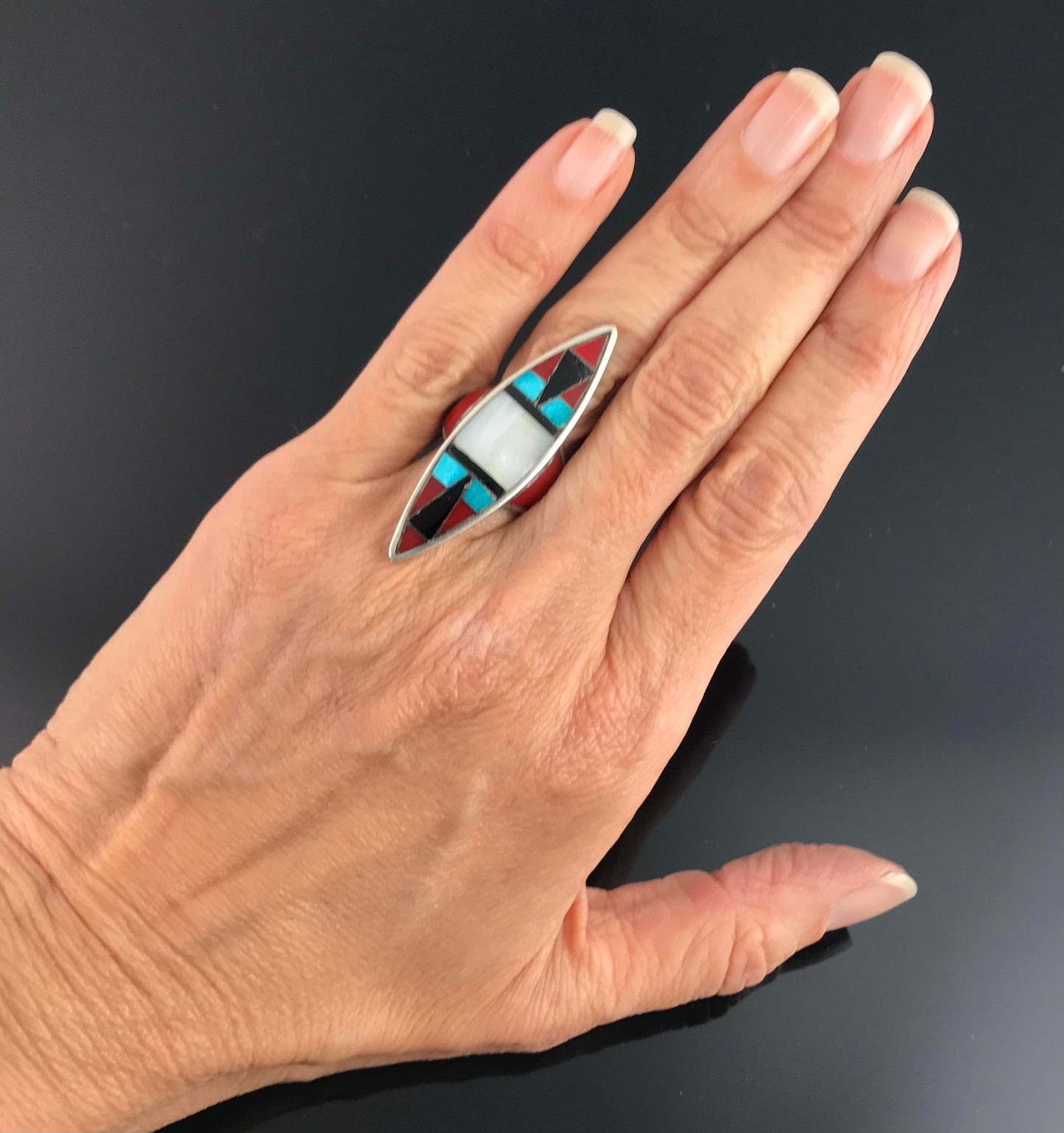 Unusual Zuni Inlay Ring Size 6 Native American - Vintage