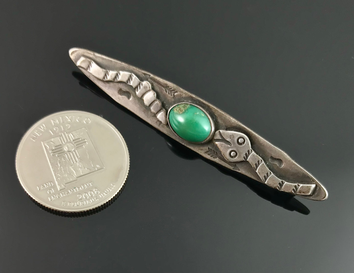 VINTAGE Fred Harvey Era Snake Turquoise Navajo Bar Pin