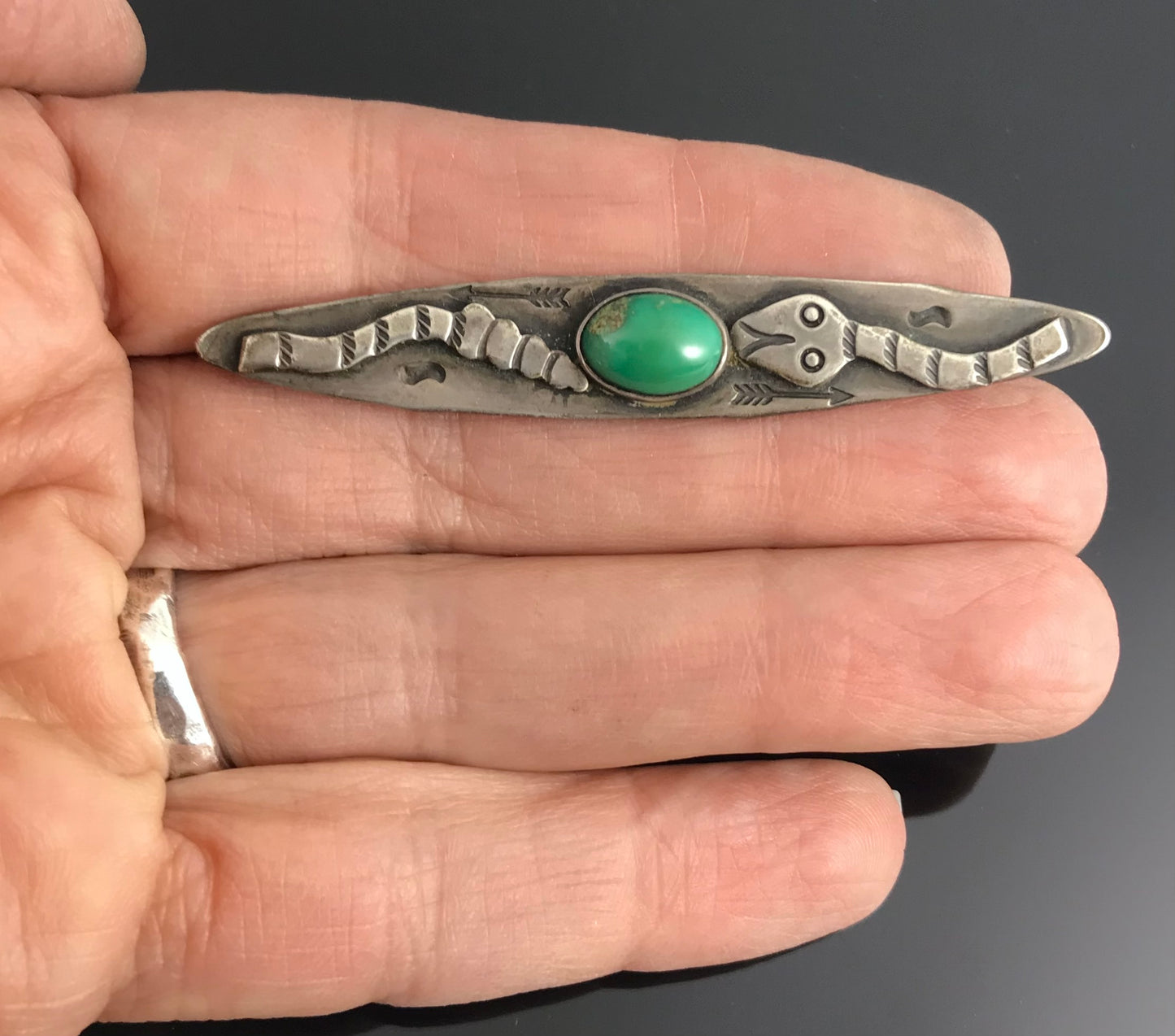 VINTAGE Fred Harvey Era Snake Turquoise Navajo Bar Pin