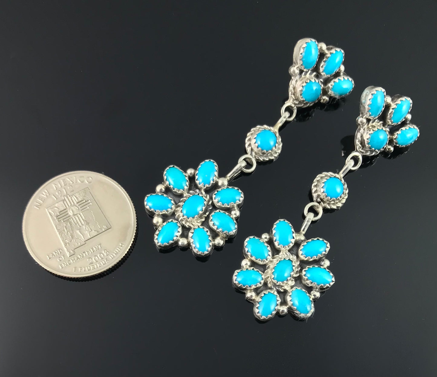 Navajo Sleeping Beauty Turquoise Cluster Earrings Native American - Annie Spencer