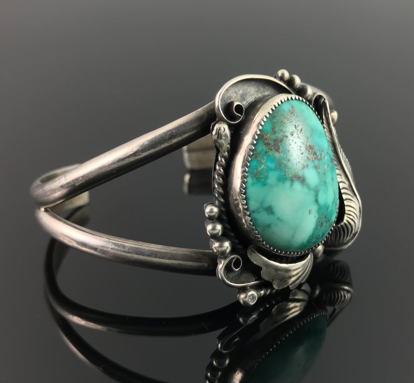 Turquoise Navajo Native American Sterling Silver Cuff Bracelet - Vintage