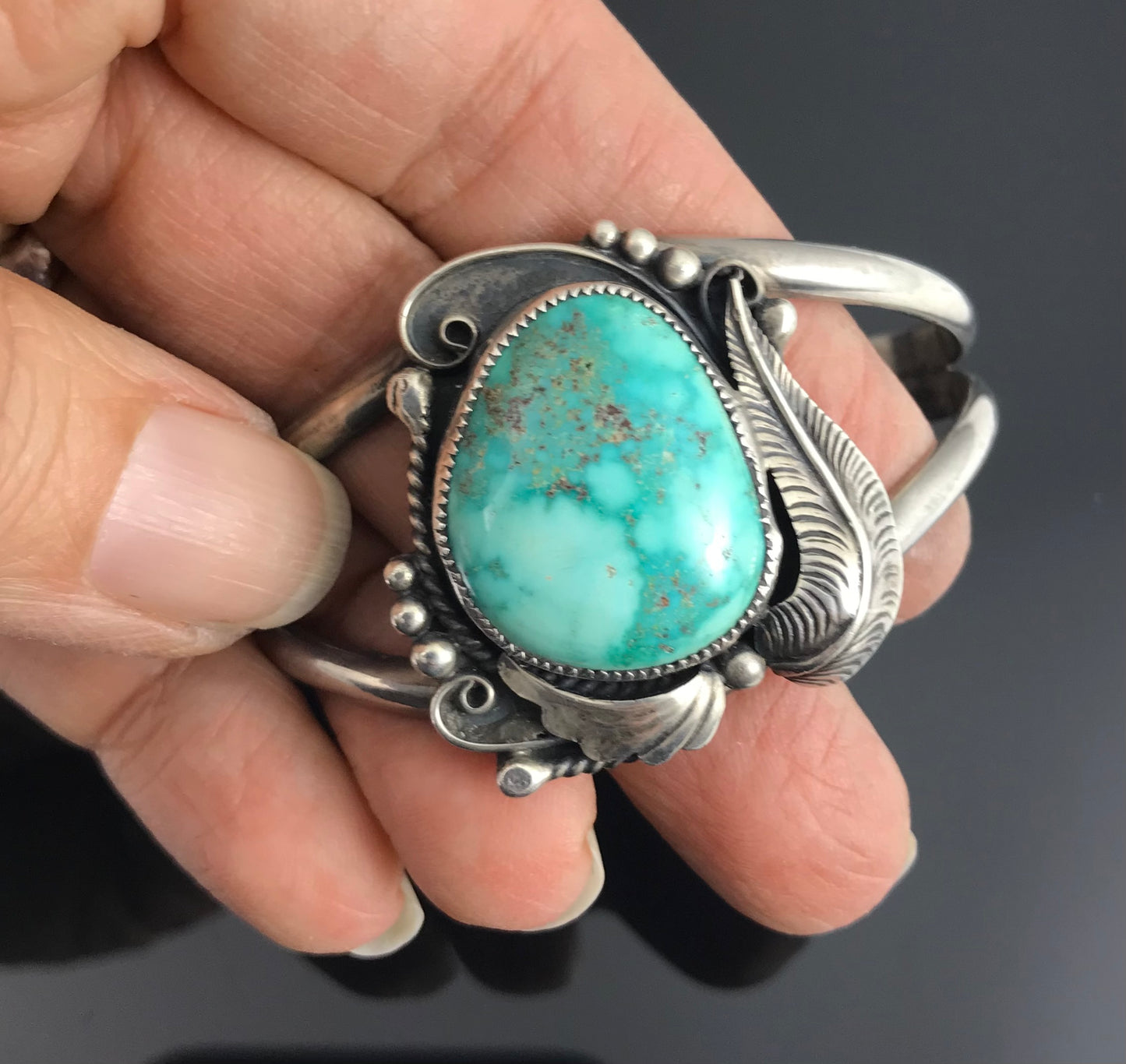 Turquoise Navajo Native American Sterling Silver Cuff Bracelet - Vintage