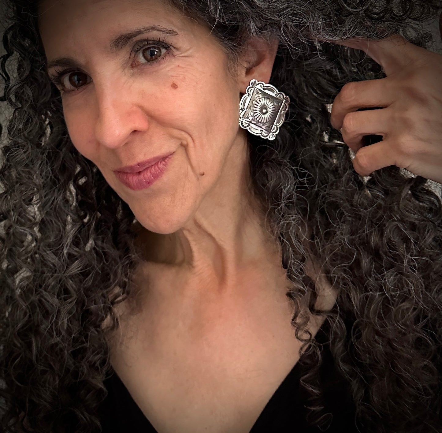 Stamped Concho Earrings Navajo Native American Sterling Siler - Arnold Blackgoat