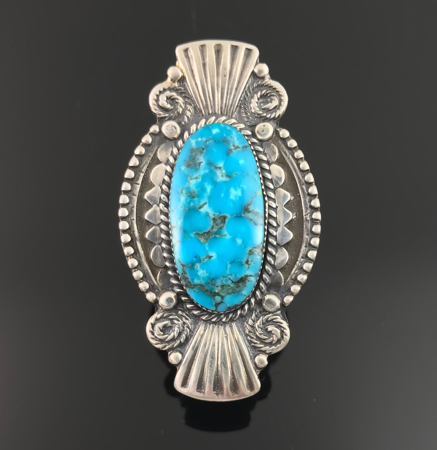 Large Turquoise Native American Navajo Ring Size 6 - Jimson Ben