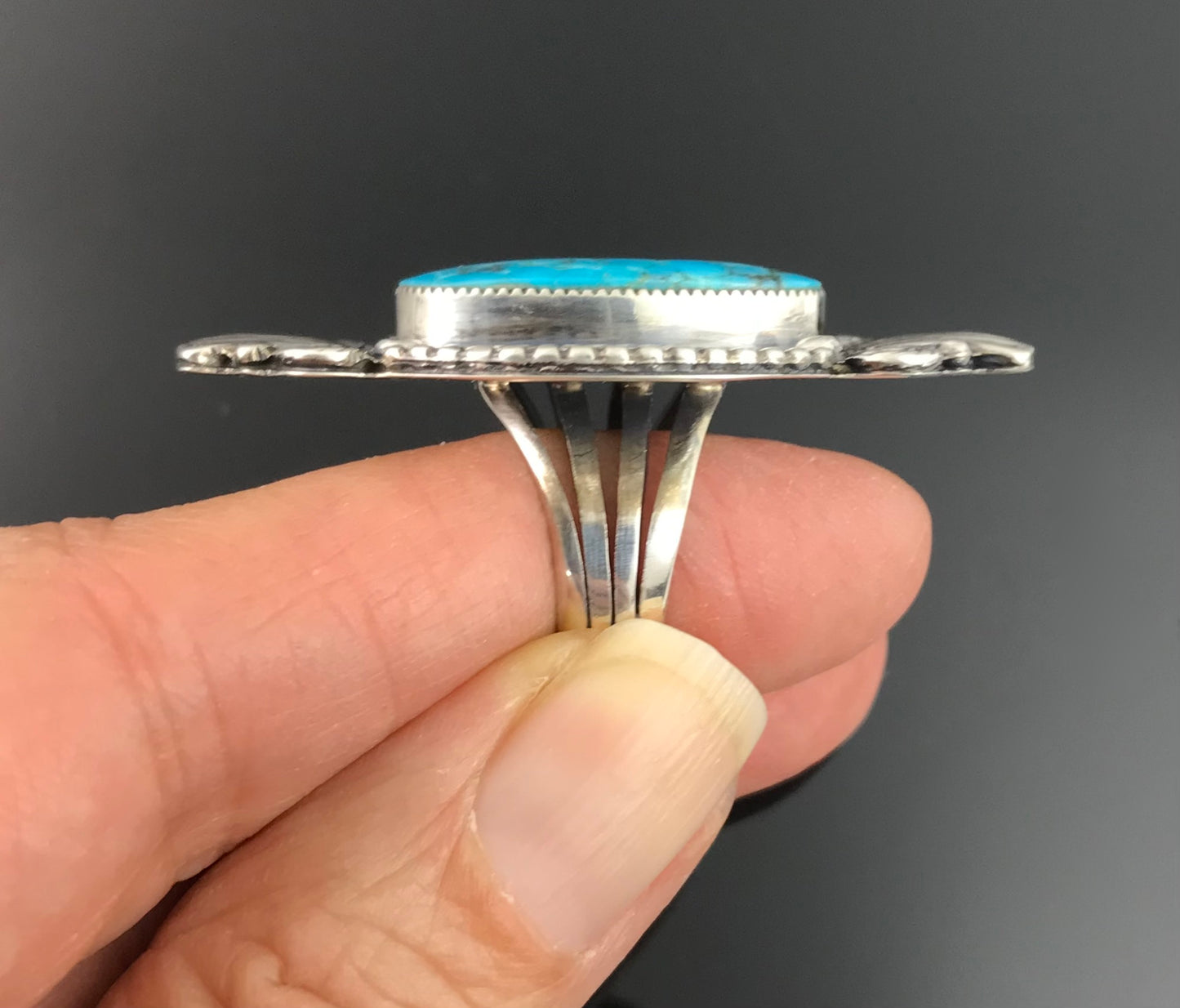 Large Turquoise Native American Navajo Ring Size 6 - Jimson Ben