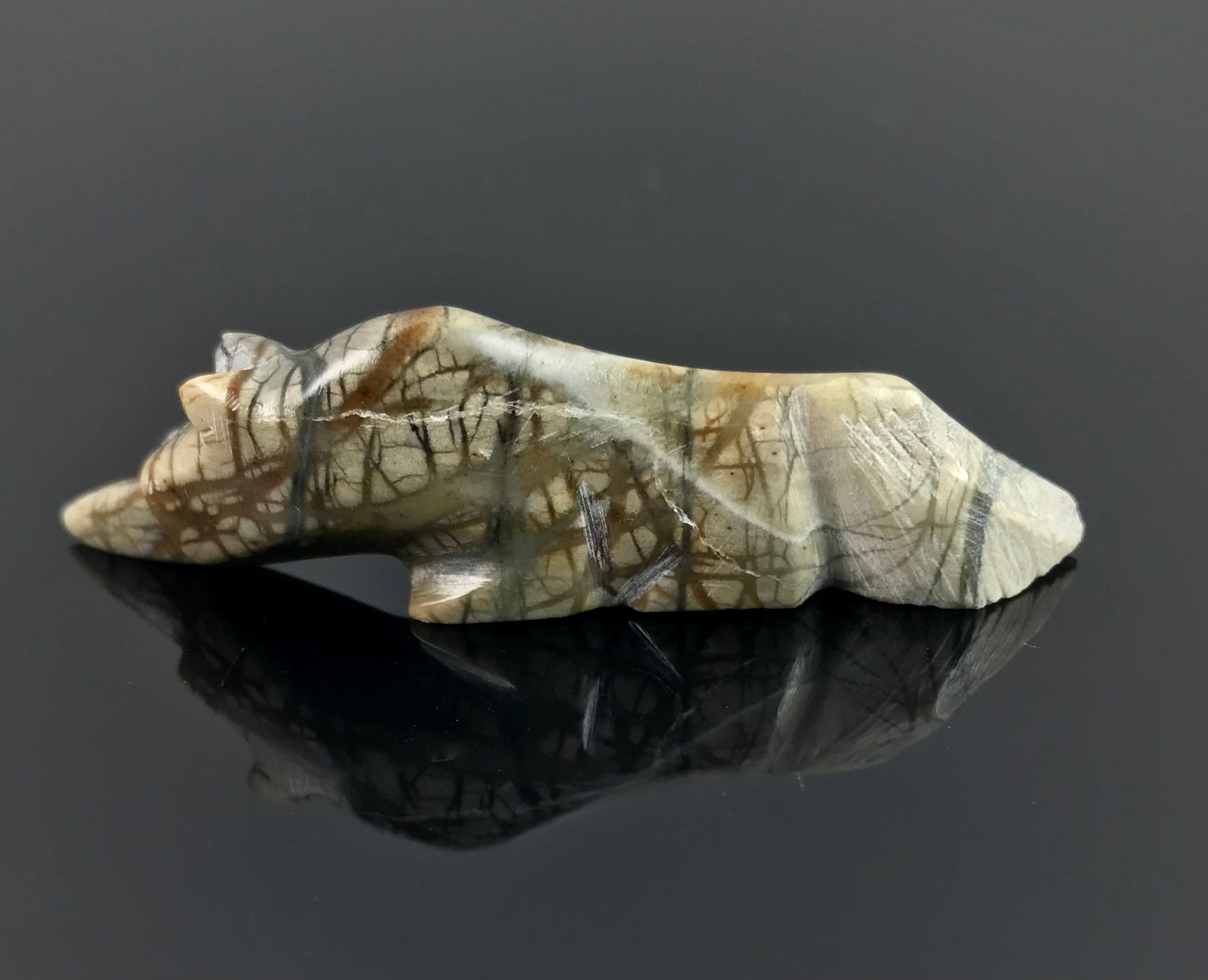 Zuni Coyote Wolf Fetish w/ Silver Eyes & Heart Line Native American - Delvin Leekya