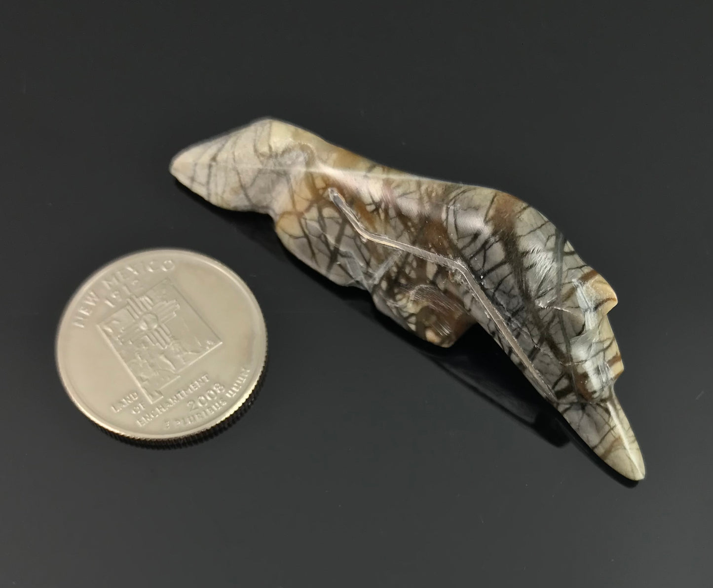 Zuni Coyote Wolf Fetish w/ Silver Eyes & Heart Line Native American - Delvin Leekya
