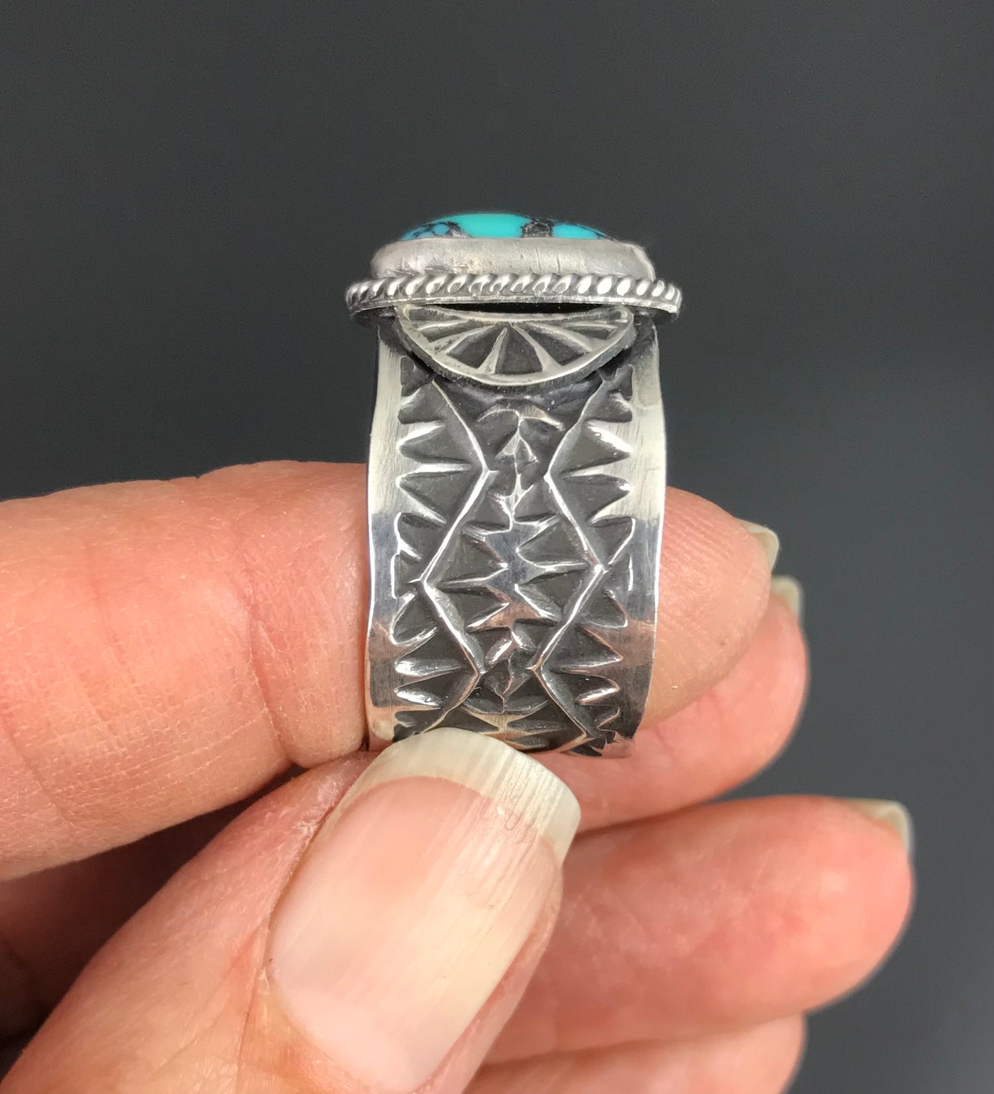 X-wide Turquoise Cigar Band Ring Size 10+ Navajo Native American : Sunshine Reeves